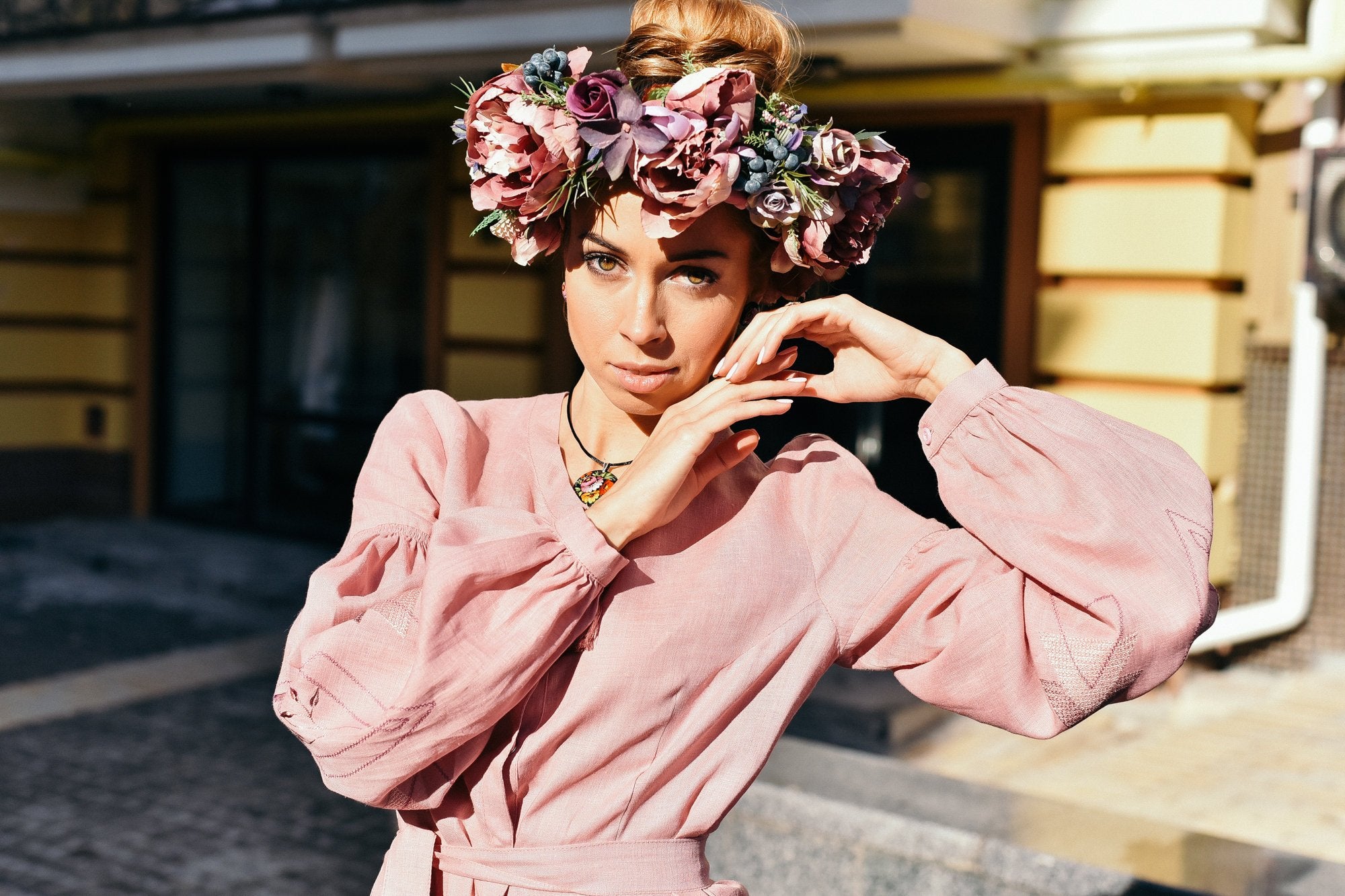 Colorful Floral Crown - Pink & Deep Purple Boho Wedding Headband