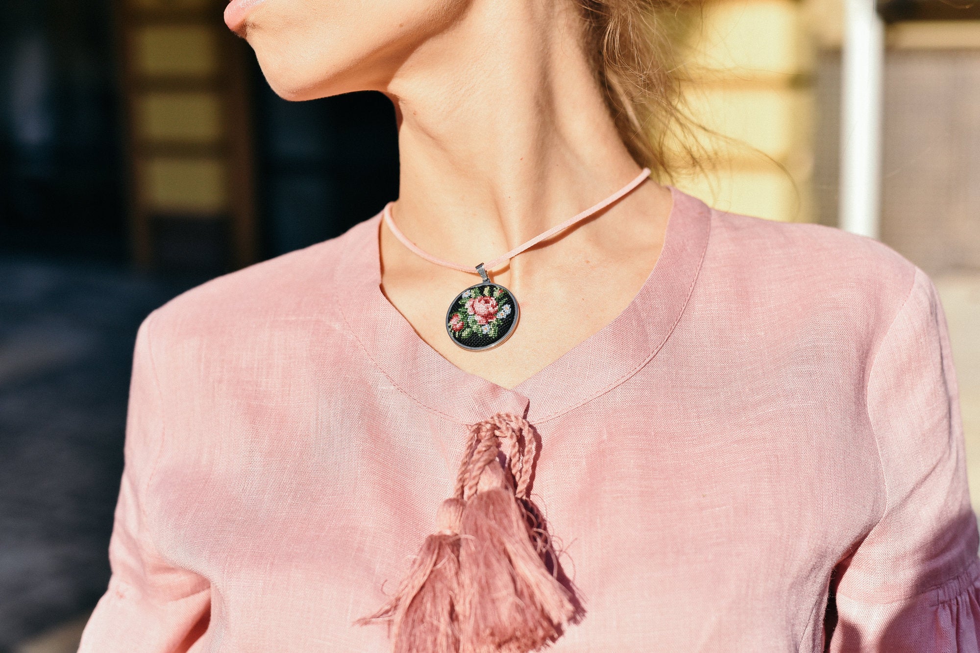 Hand-Embroidered Necklace Pendant for Women