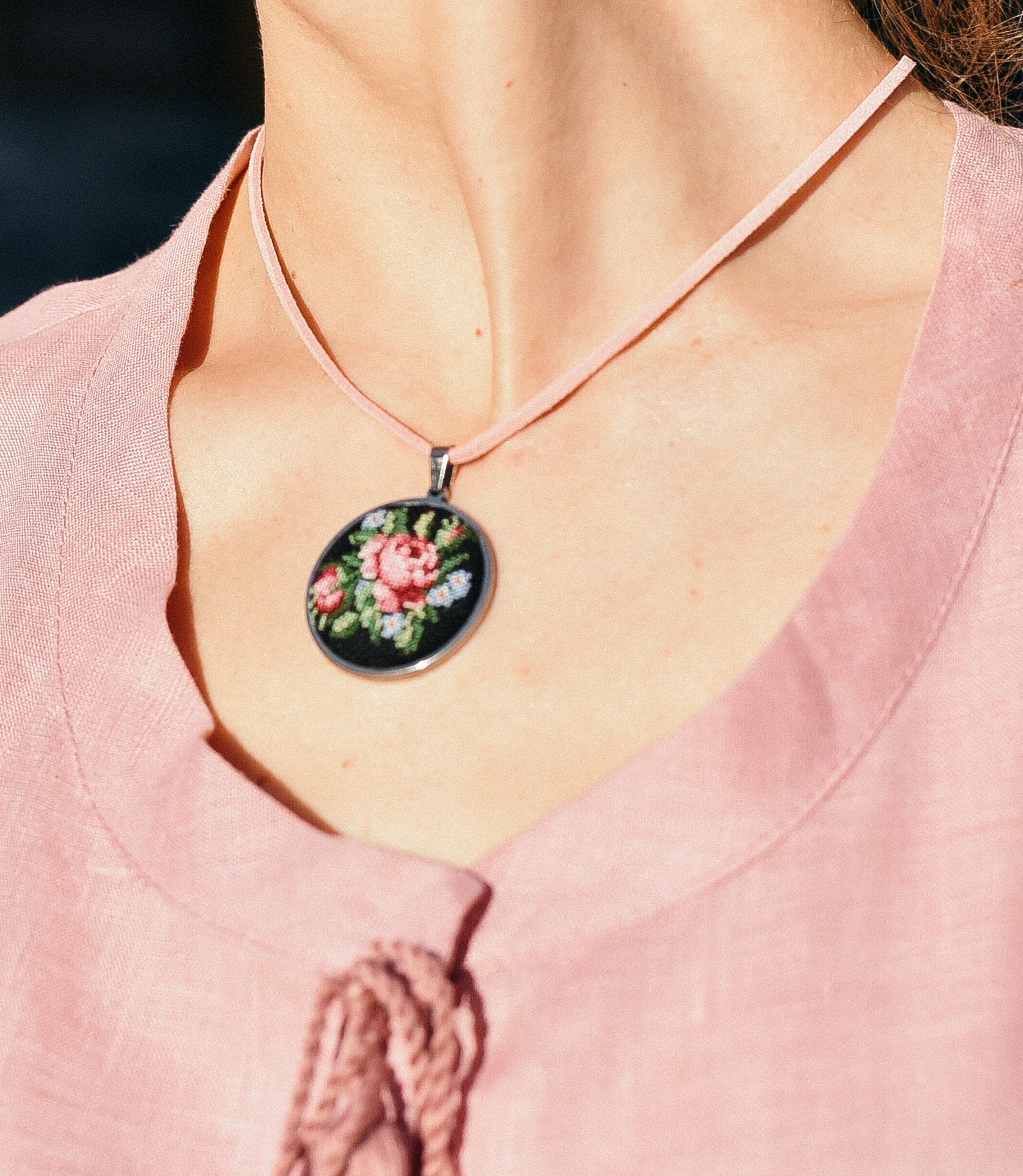 Hand-Embroidered Necklace Pendant for Women