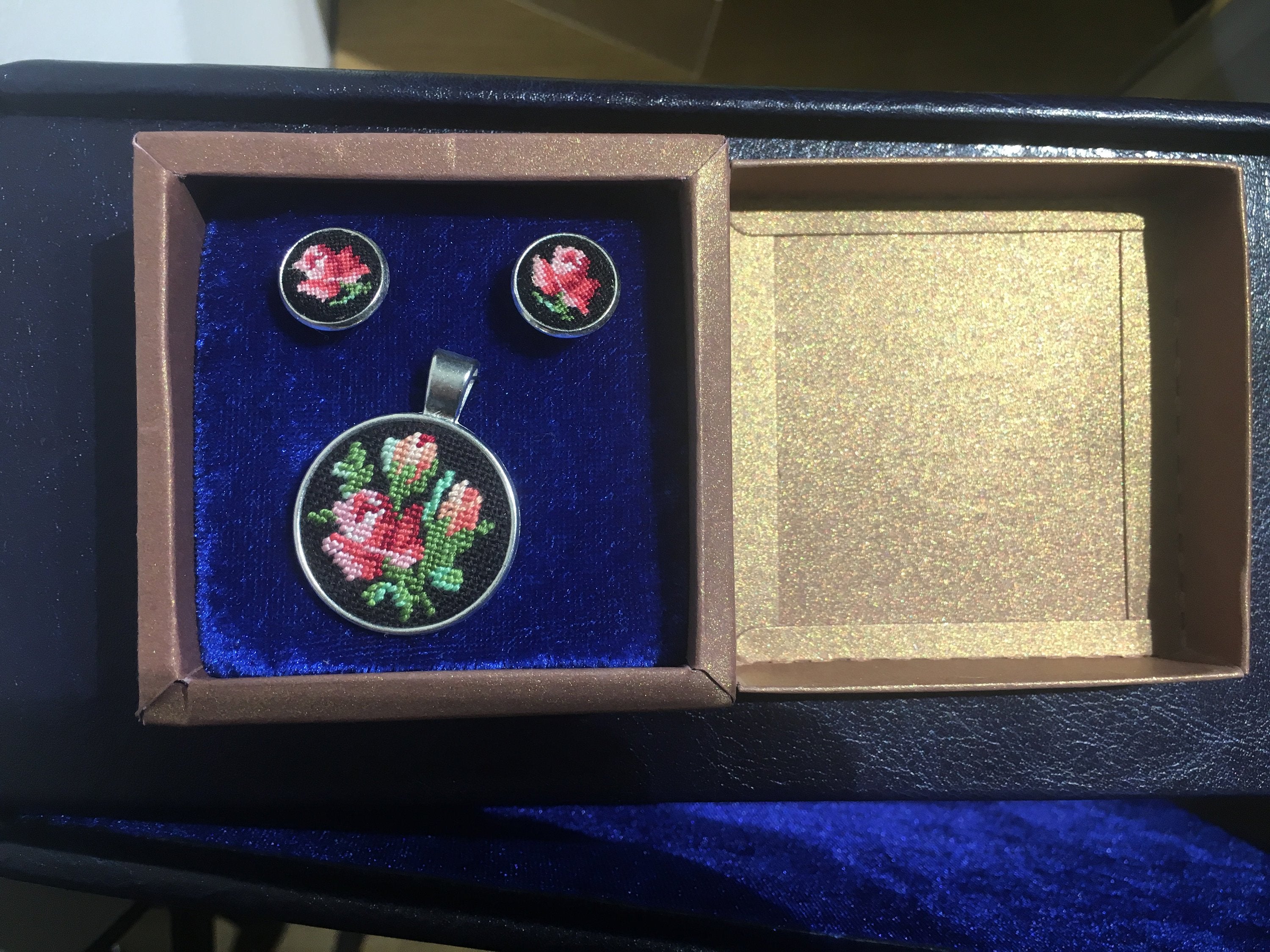 Embroidered Earrings and Pendant Set for Women - Handcrafted Easter Jewelry