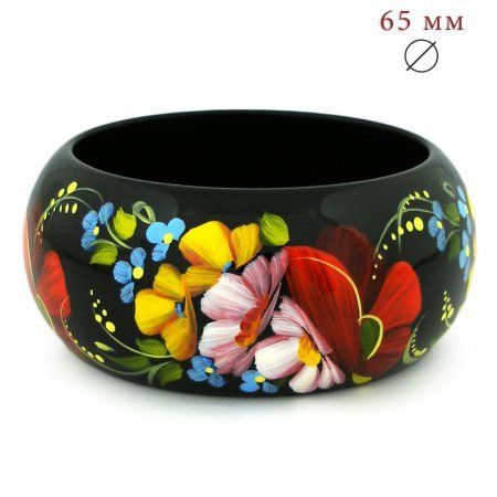 Hand-Painted Ukrainian Petrykivka Wooden Bangle Bracelet