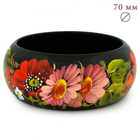 Hand-Painted Ukrainian Petrykivka Wooden Bangle Bracelet