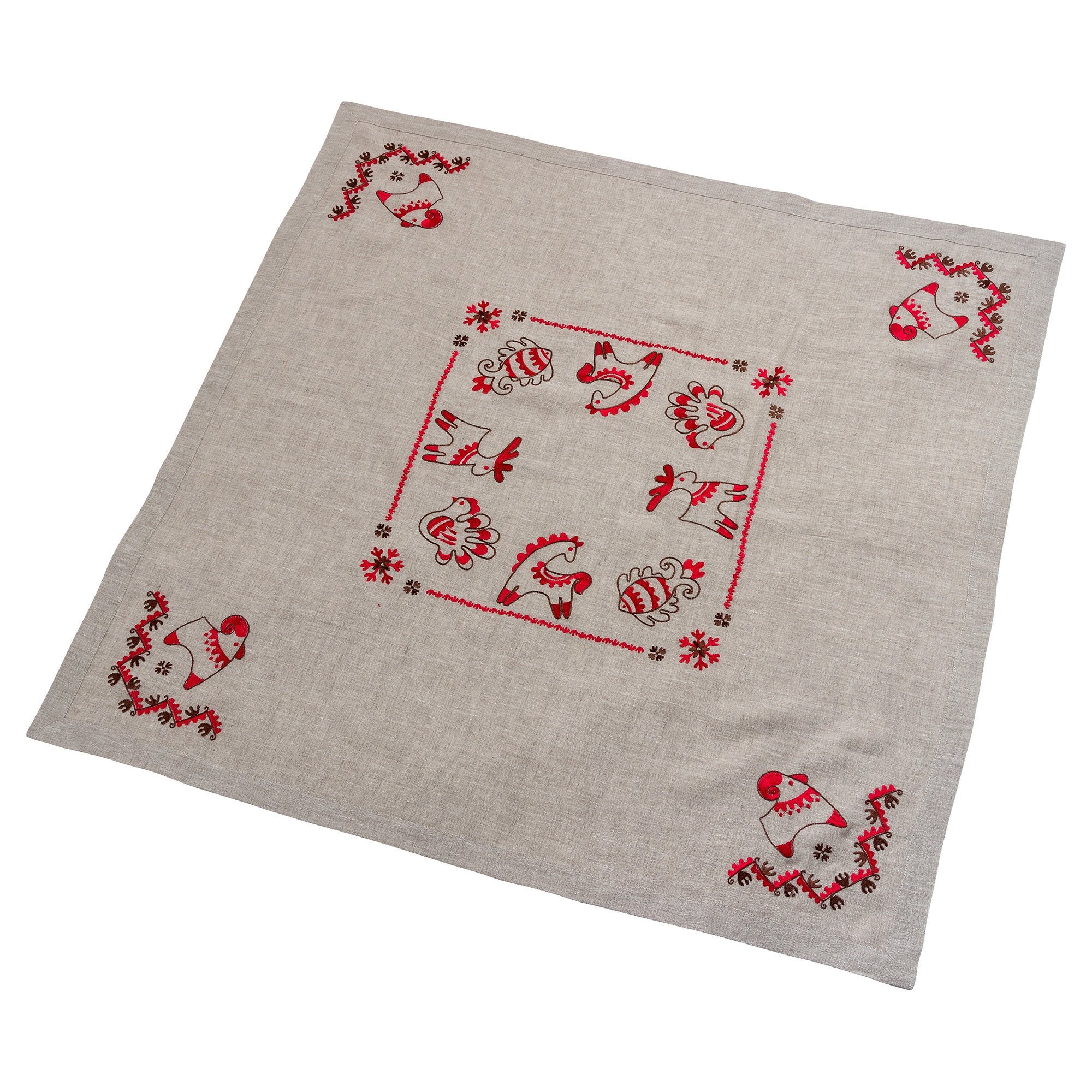 Embroidered Ukrainian Tablecloth - 90x90 cm Christmas Design