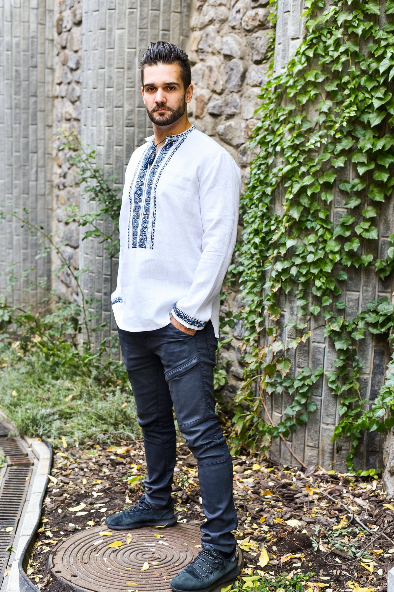 Men's Ukrainian Embroidered Shirt - Traditional White Style for Easter