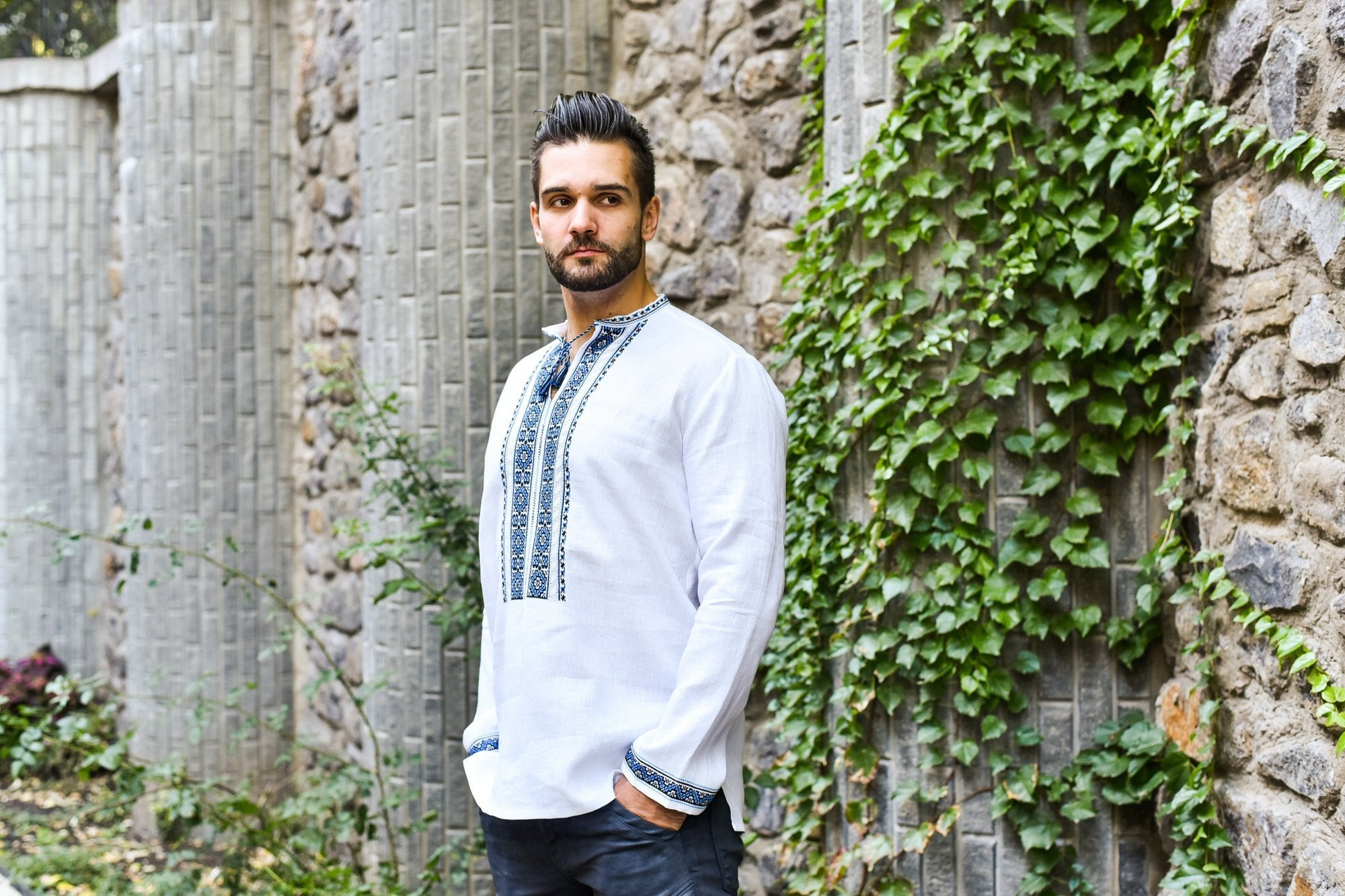 Men's Ukrainian Embroidered Shirt - Traditional White Style for Easter