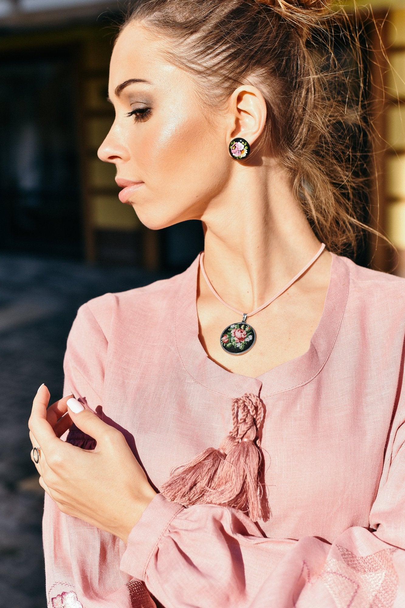 Hand-Embroidered Necklace Pendant for Women