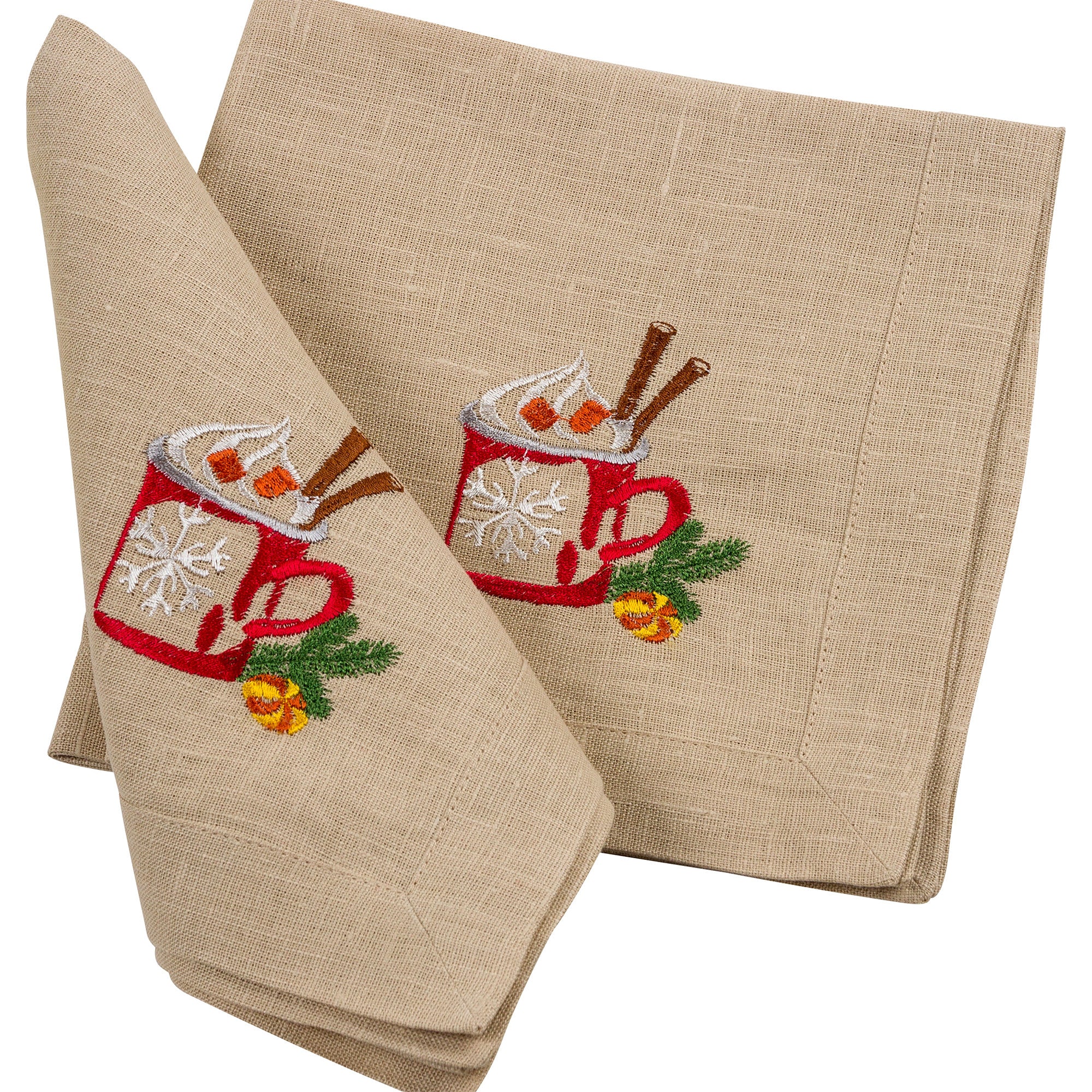 Embroidered Christmas Napkins 40x40 CM | Linen Table Linens & Kitchen Textiles