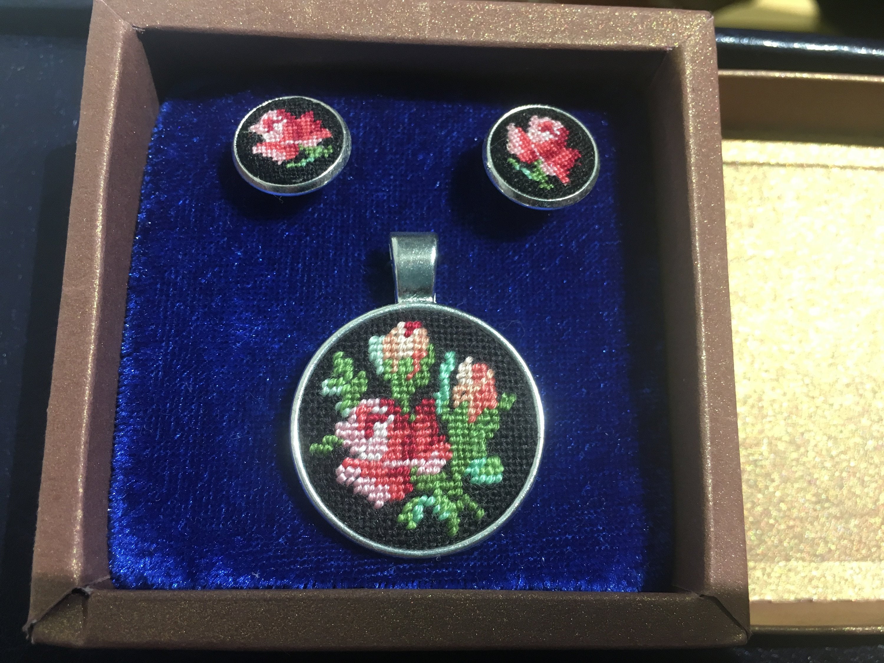 Embroidered Earrings and Pendant Set for Women - Handcrafted Easter Jewelry