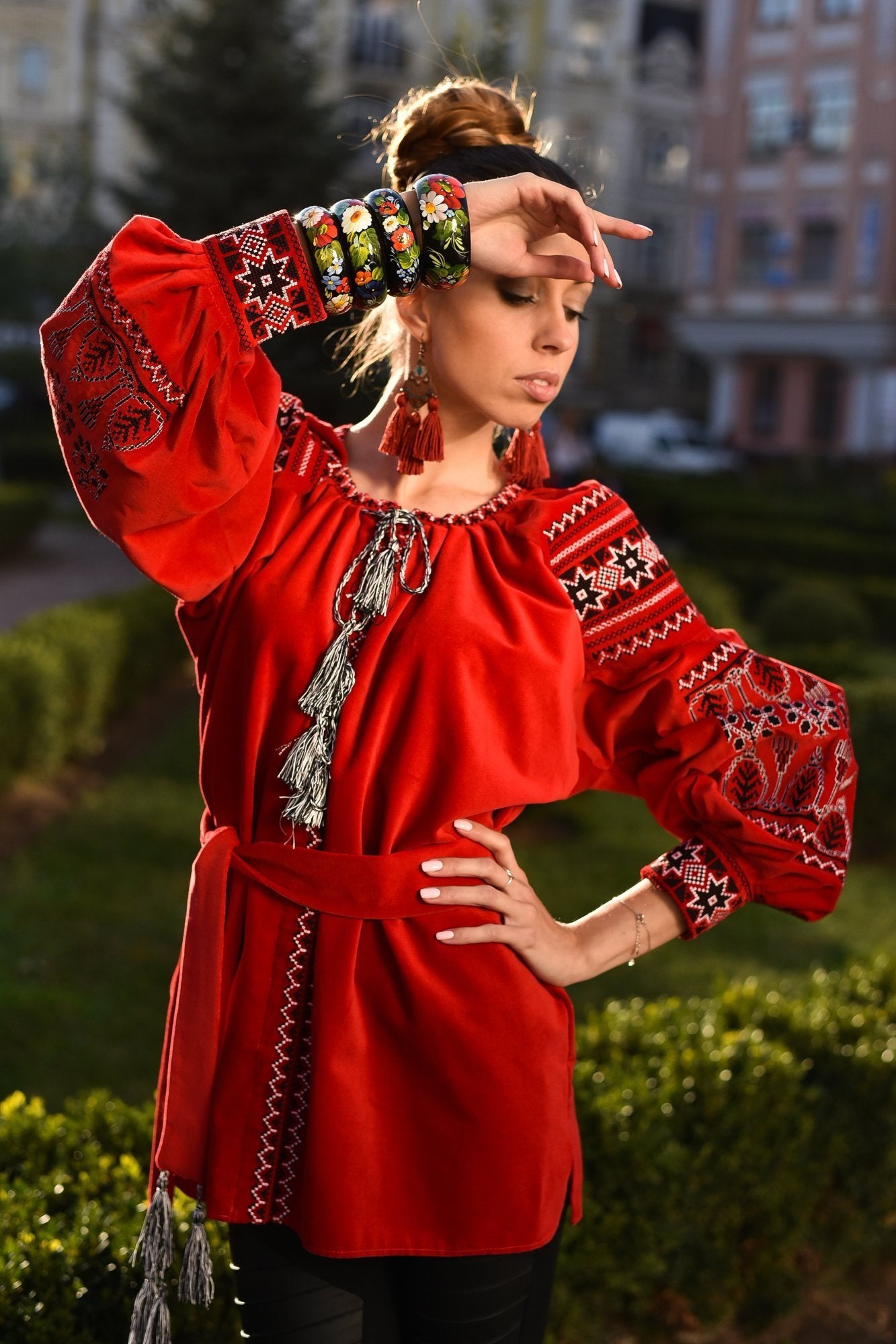 Hand-Painted Ukrainian Petrykivka Wooden Bangle Bracelet