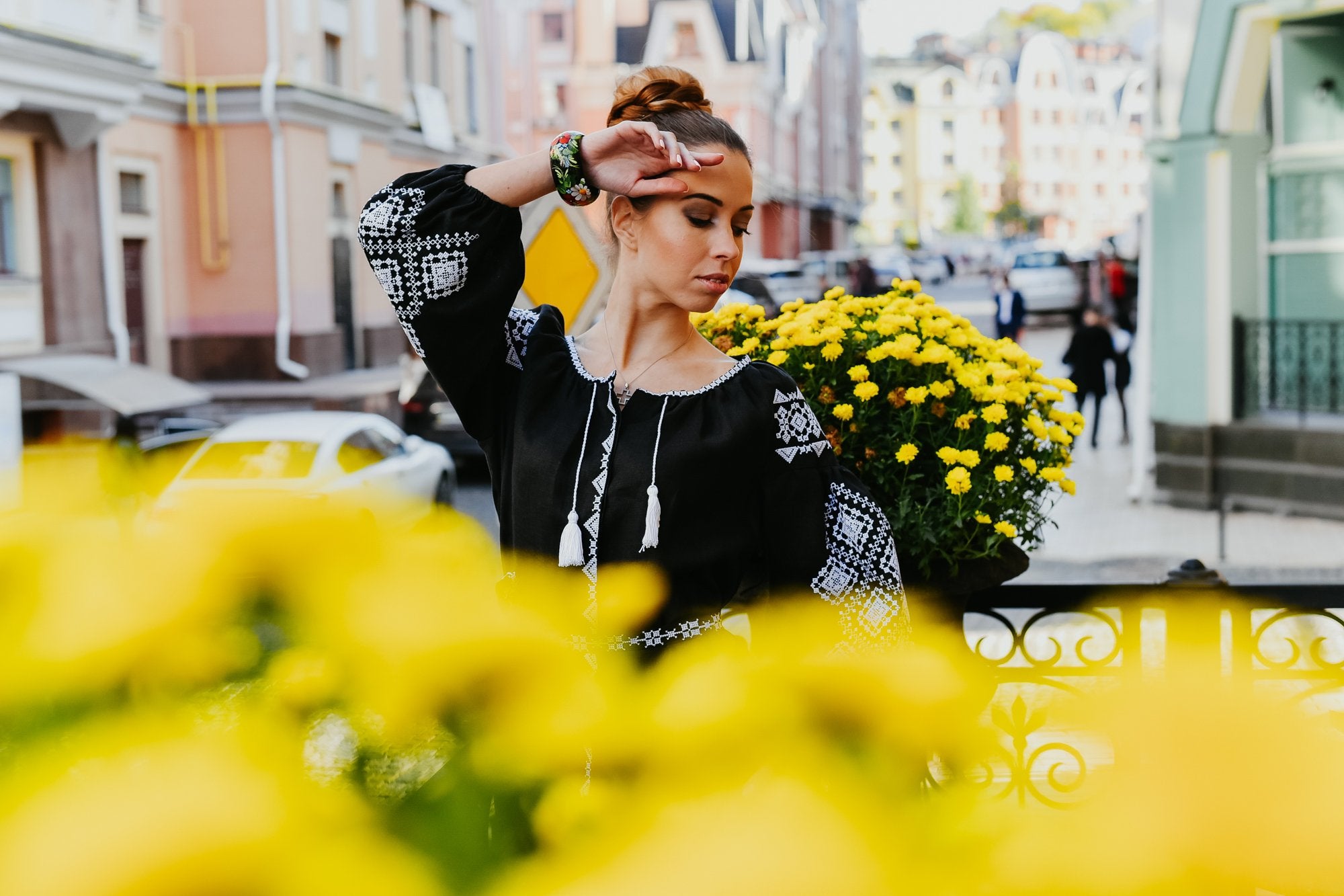 Hand-Painted Ukrainian Petrykivka Wooden Bangle Bracelet