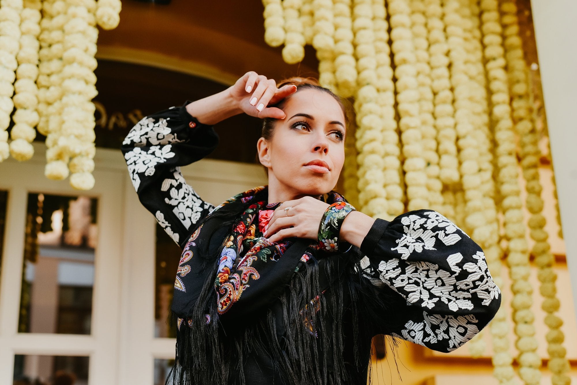 Hand-Painted Ukrainian Petrykivka Wooden Bangle Bracelet