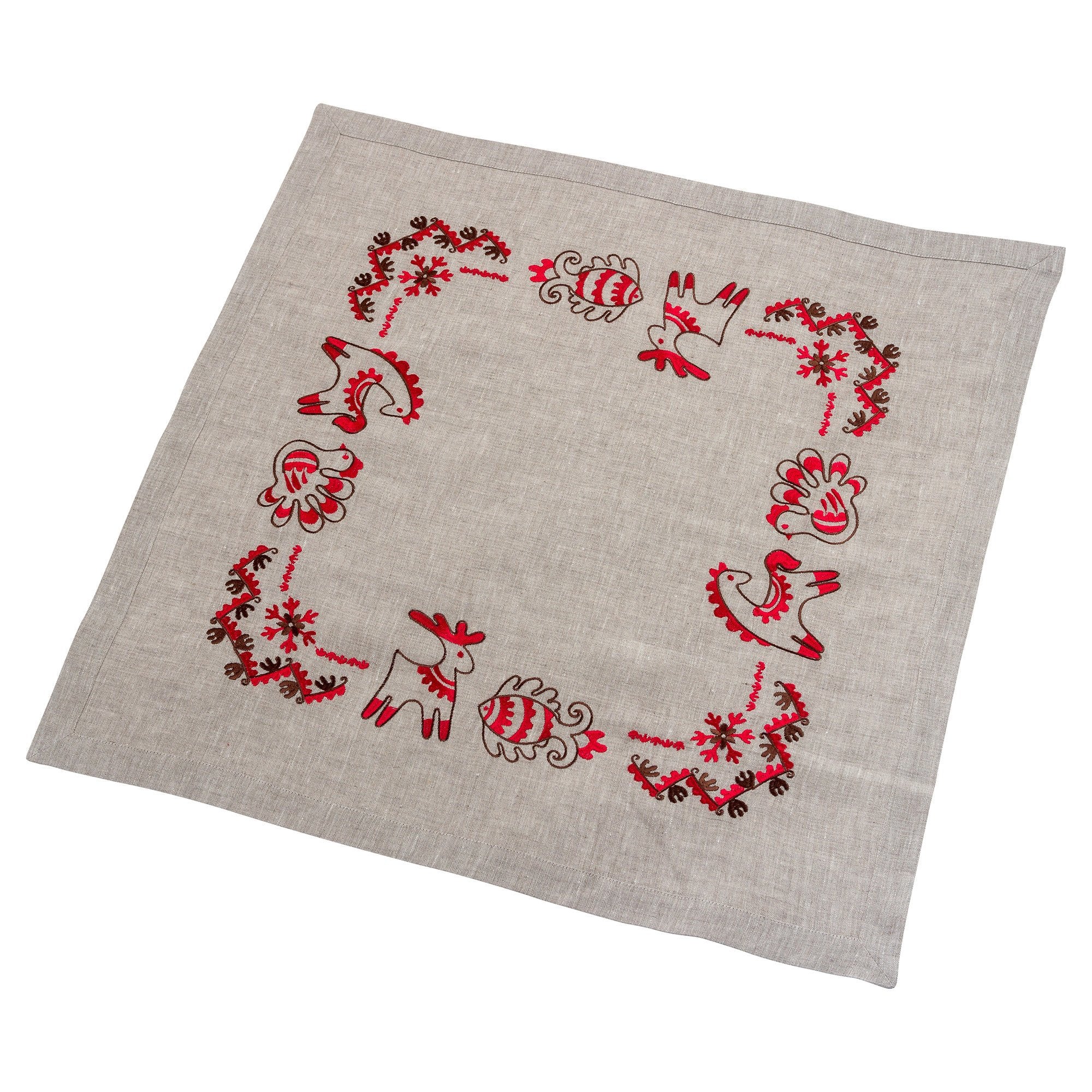 Christmas Story Embroidered Tablecloth - 65x65 CM Ukrainian Design
