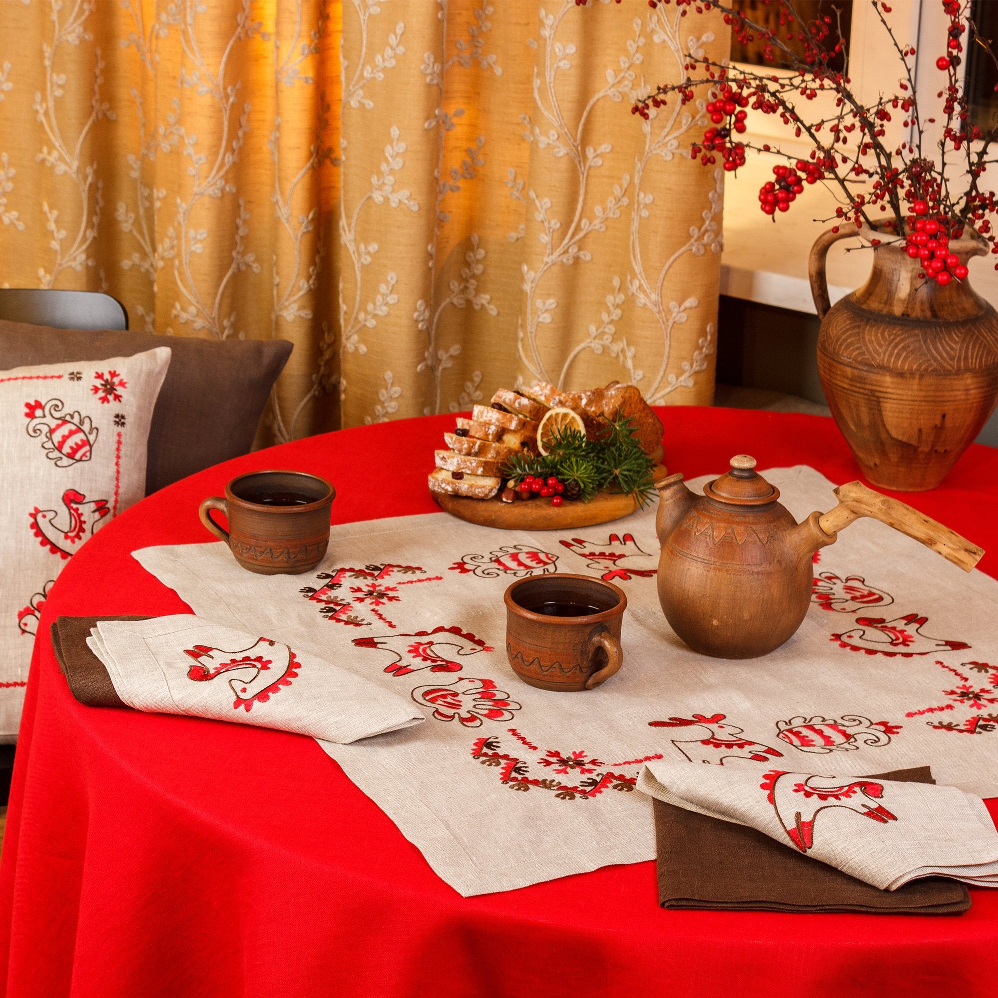 Christmas Story Embroidered Tablecloth - 65x65 CM Ukrainian Design