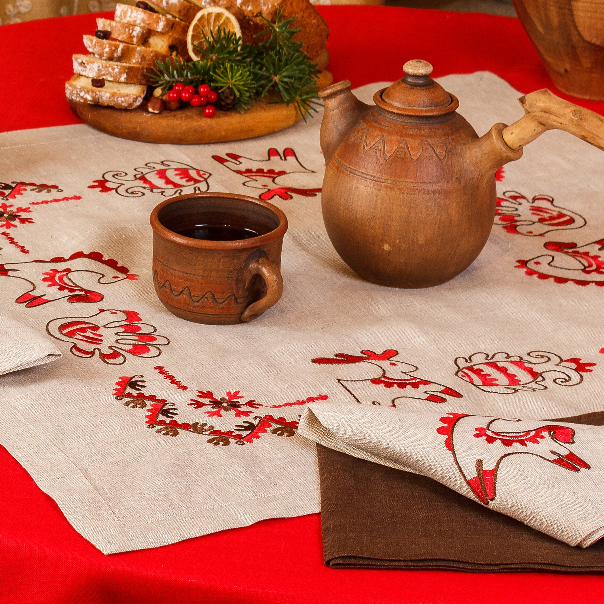 Christmas Story Embroidered Tablecloth - 65x65 CM Ukrainian Design