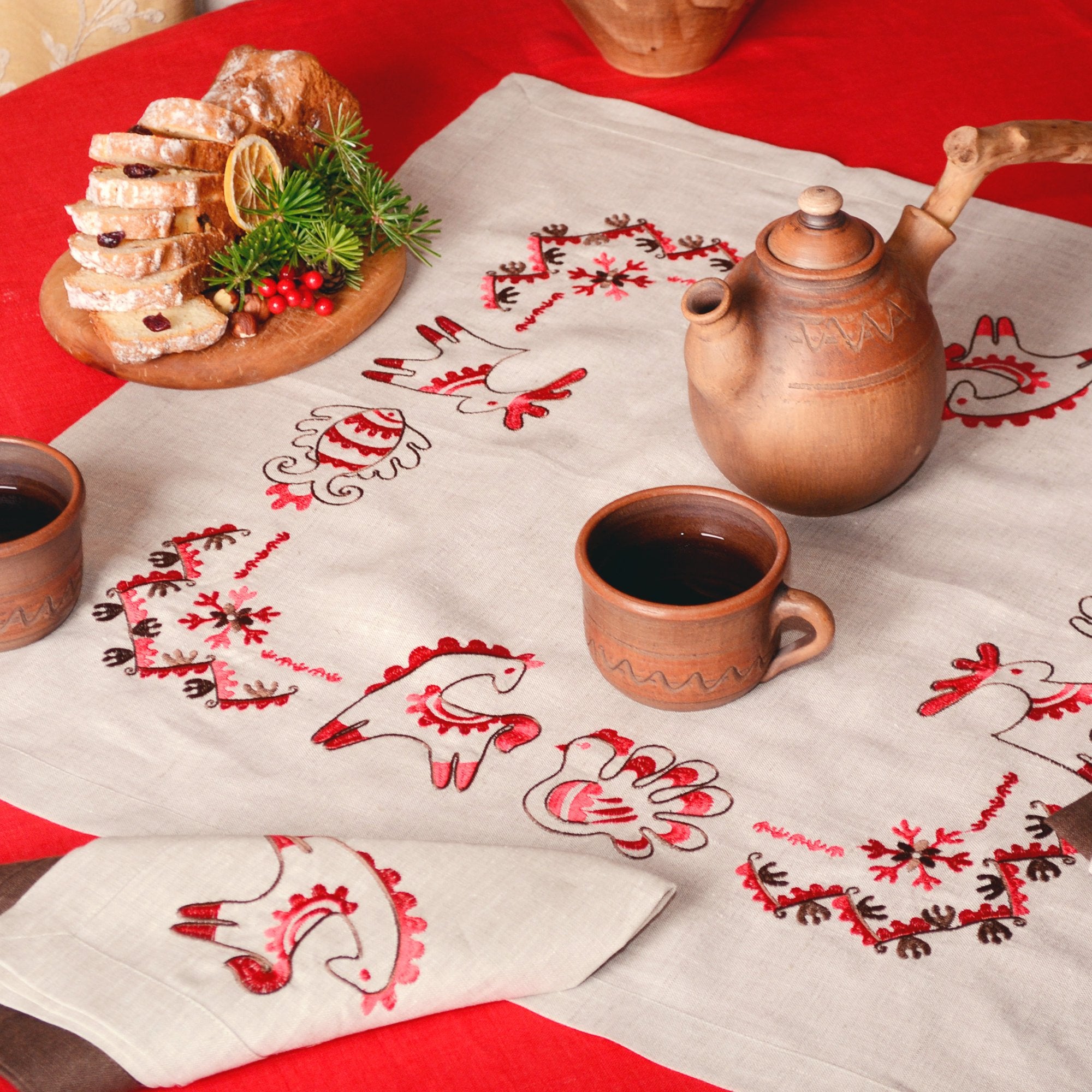 Christmas Story Embroidered Tablecloth - 65x65 CM Ukrainian Design