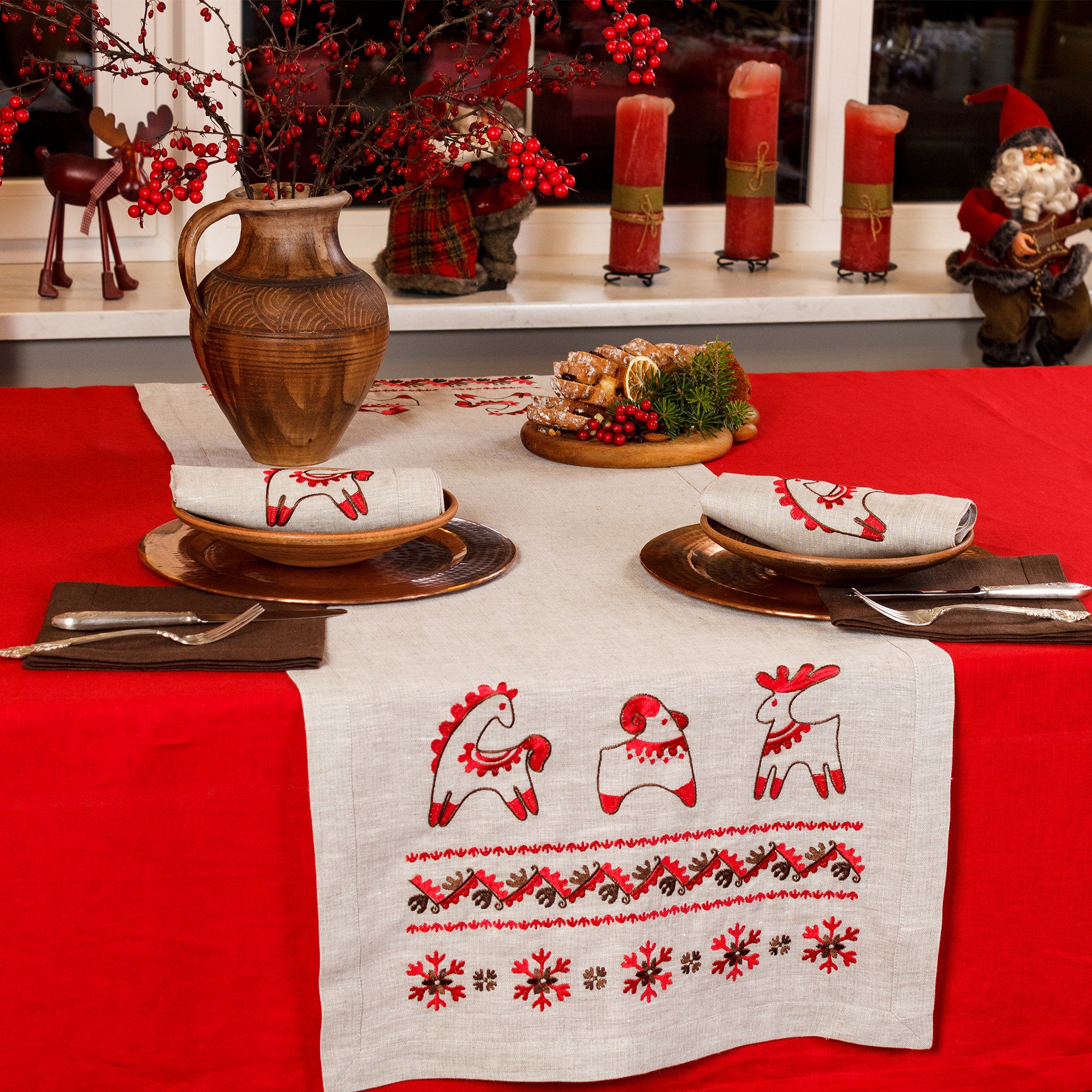 Ukrainian Embroidered Christmas Tablecloth 140x45 cm