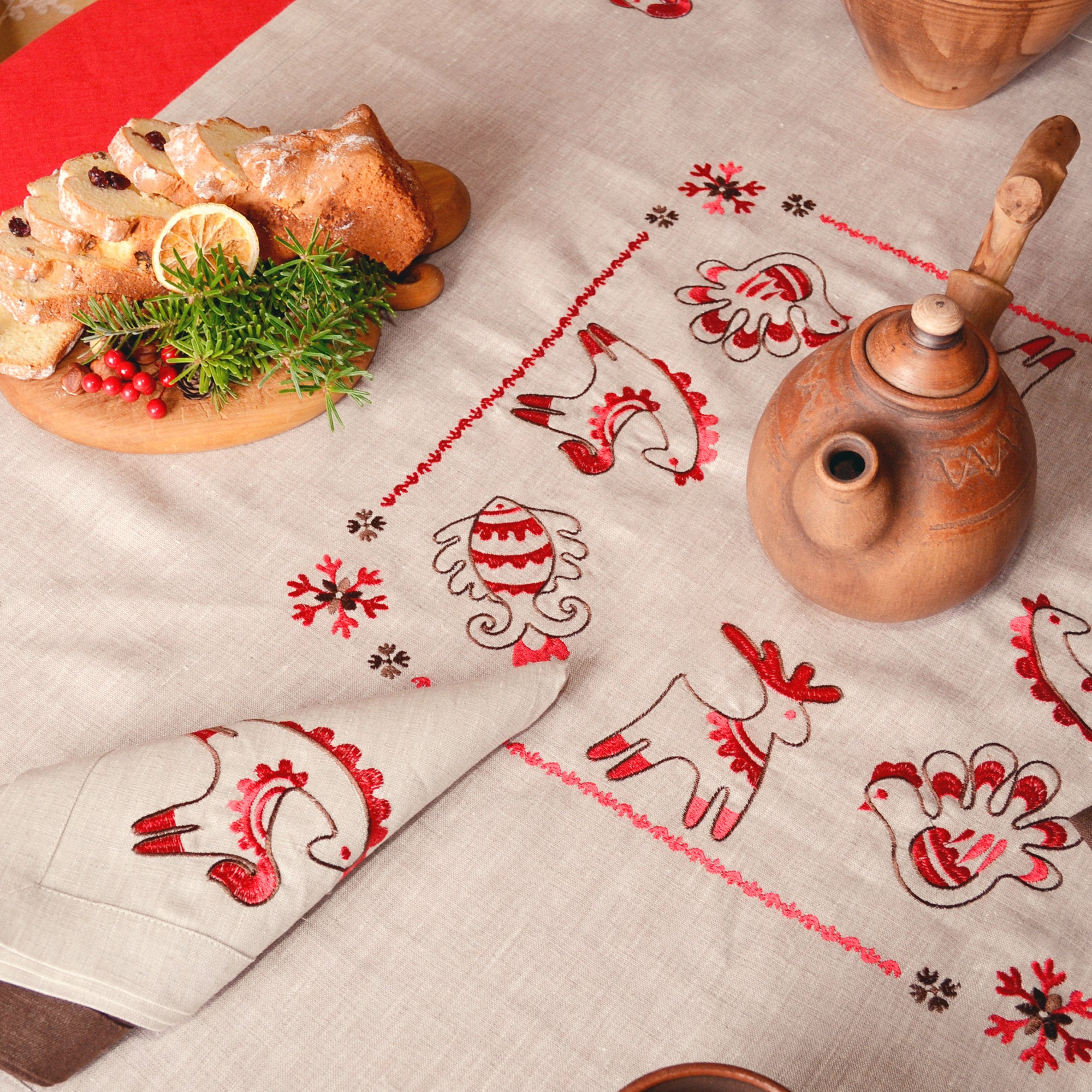 Embroidered Ukrainian Tablecloth - 90x90 cm Christmas Design