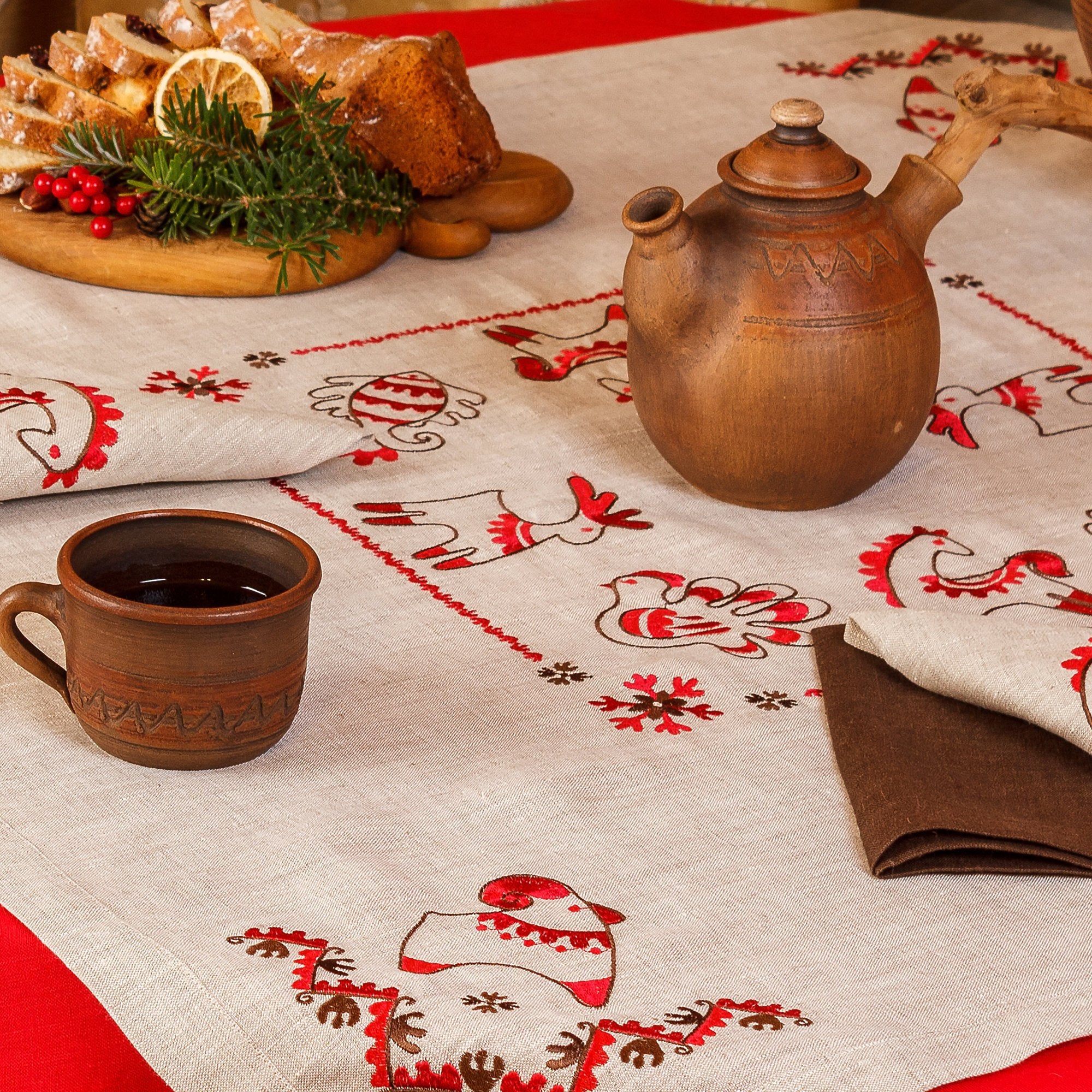 Embroidered Ukrainian Tablecloth - 90x90 cm Christmas Design