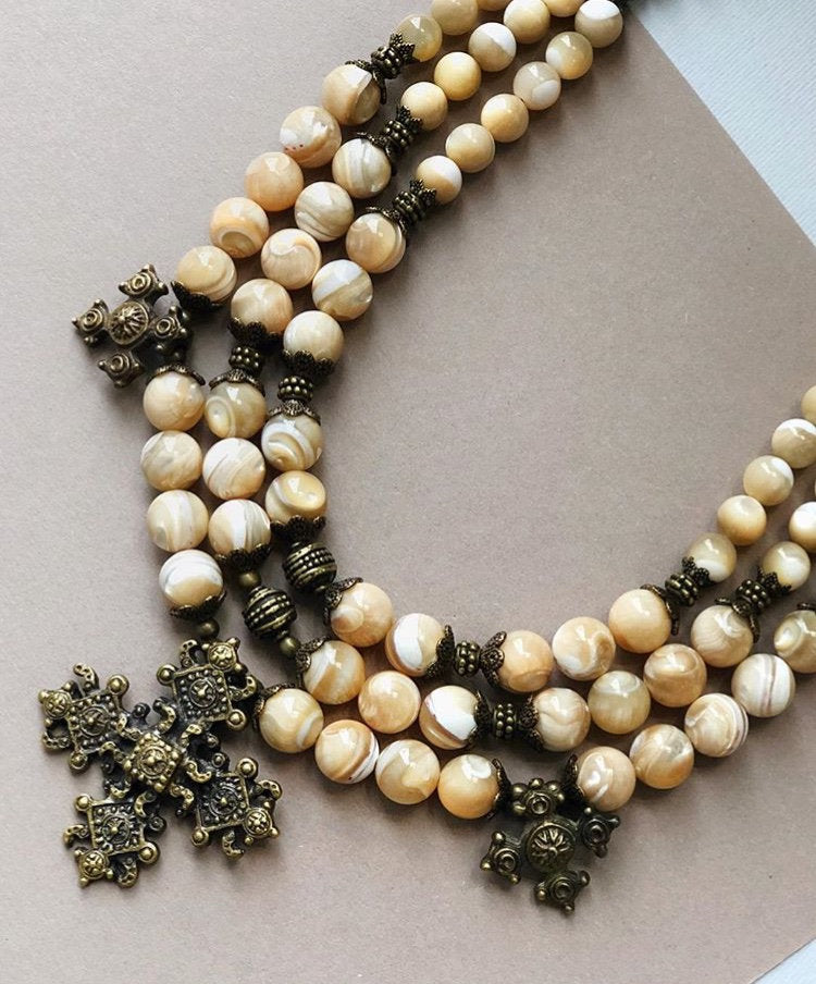 Brass Ukrainian Choker Necklace with Hutsul Crosses – Scythian Ethnic Accessories