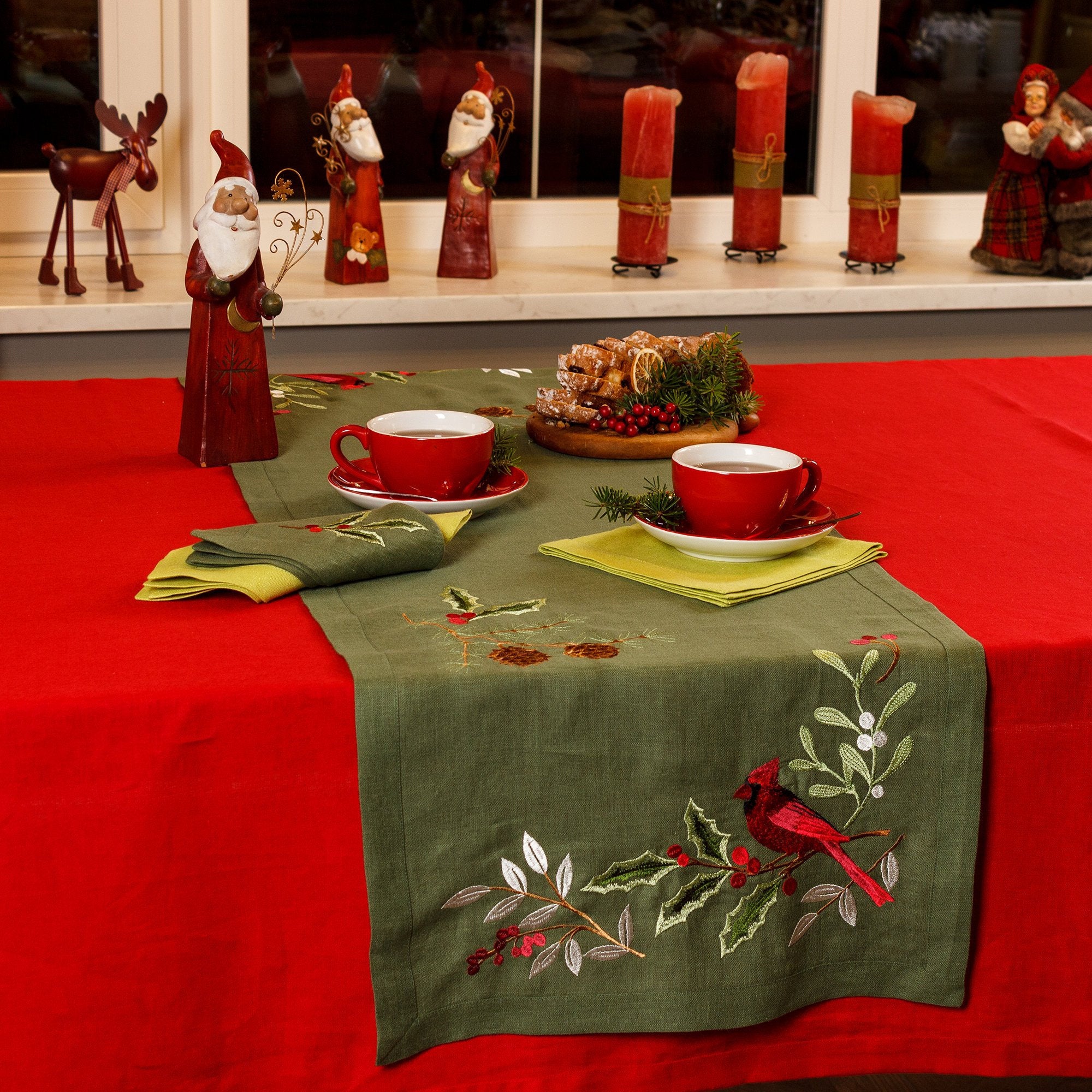 Embroidered Ukrainian Tablecloth - 45x140 cm, Christmas Story Design