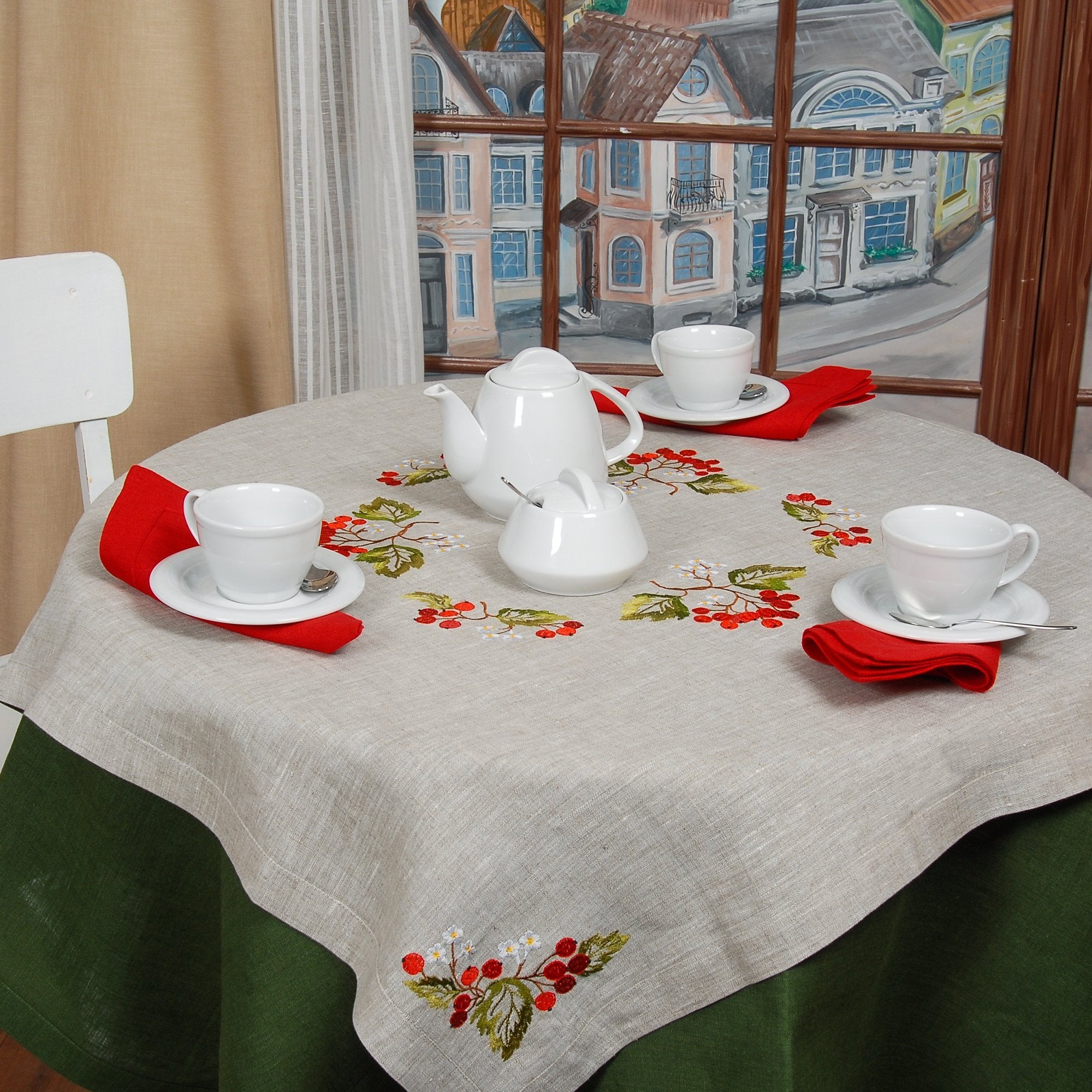 90x90 cm "Kalyna" Ukrainian Embroidered Tablecloth