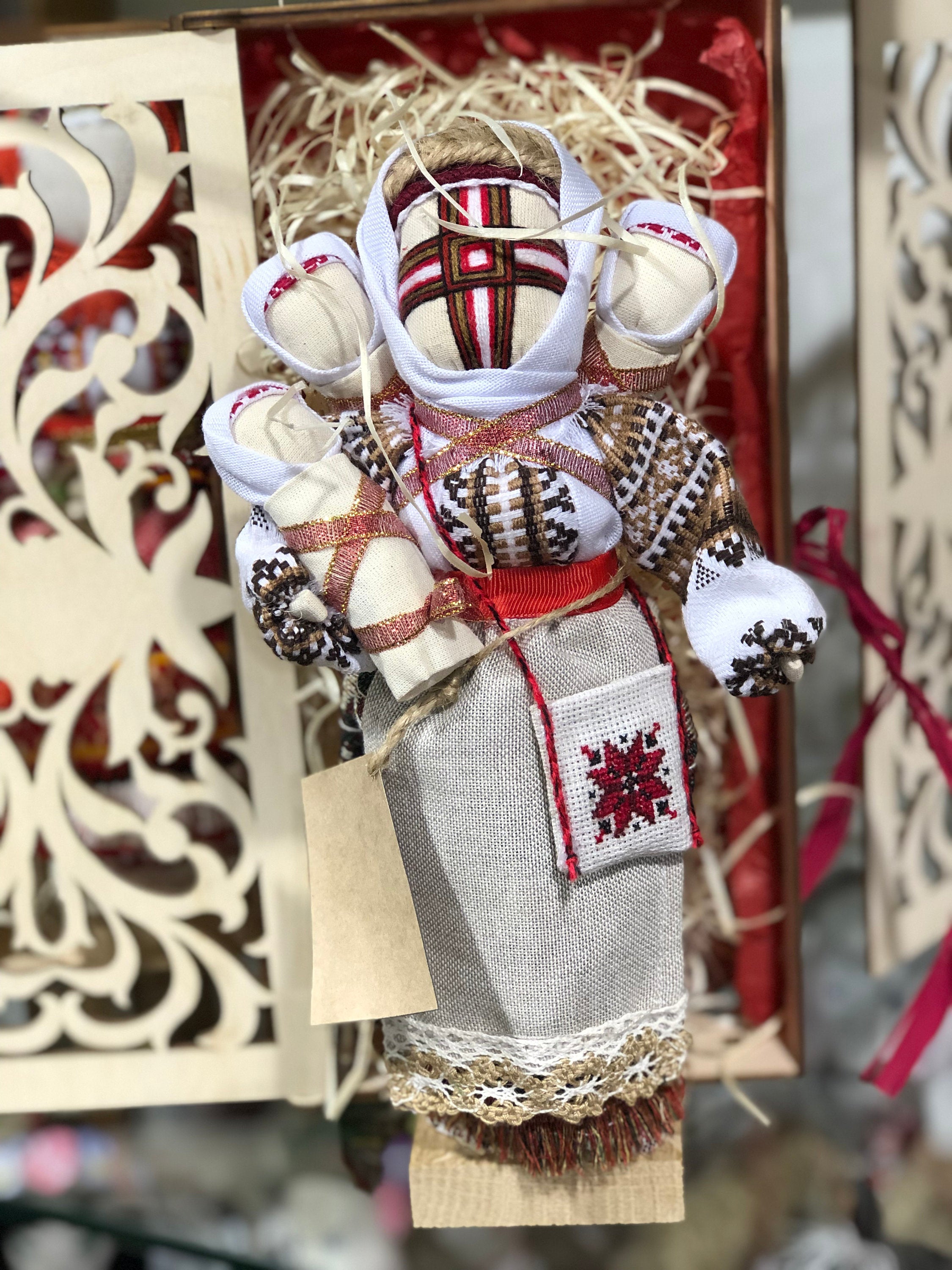 Unique Motanka Doll "Many" - Handmade Wooden Stand Symbolizing Generational Growth