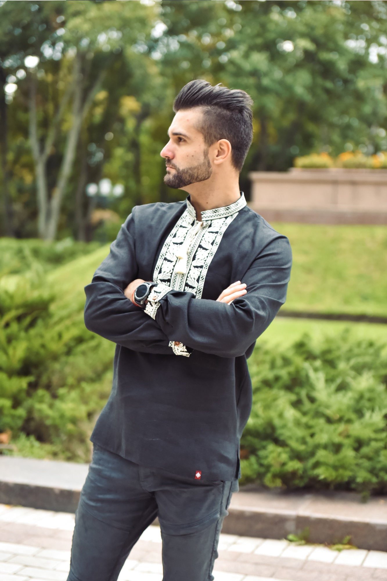 Black Boho Ukrainian Vyshyvanka Dress for Women