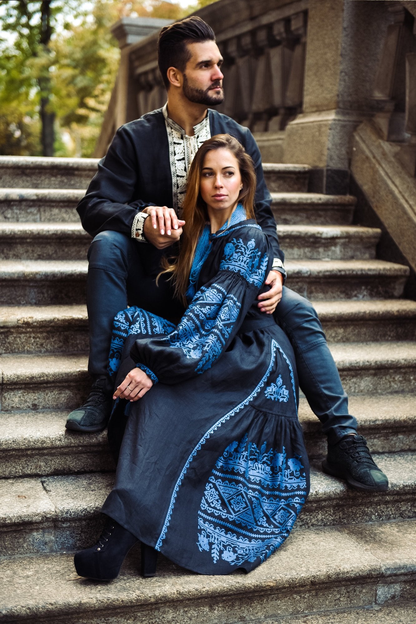 Black Boho Ukrainian Vyshyvanka Dress for Women