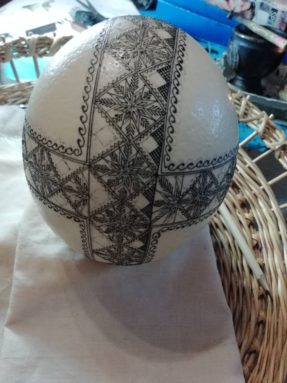 Ukrainian Hand-Painted Easter Ostrich Egg Pysanka