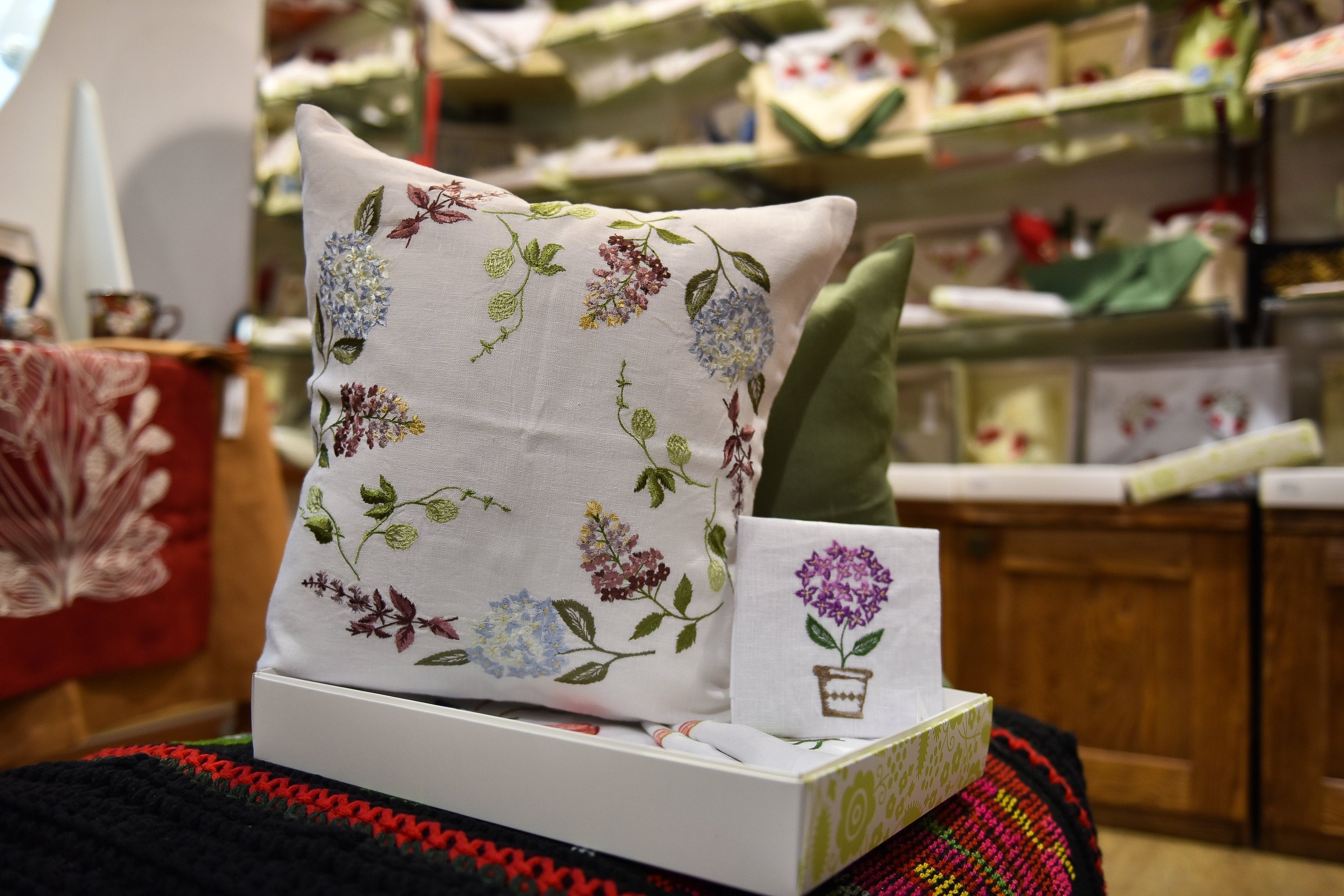 Embroidered Linen Pillowcase 40x40 CM | Floral Home Decor with Bright Embroidery