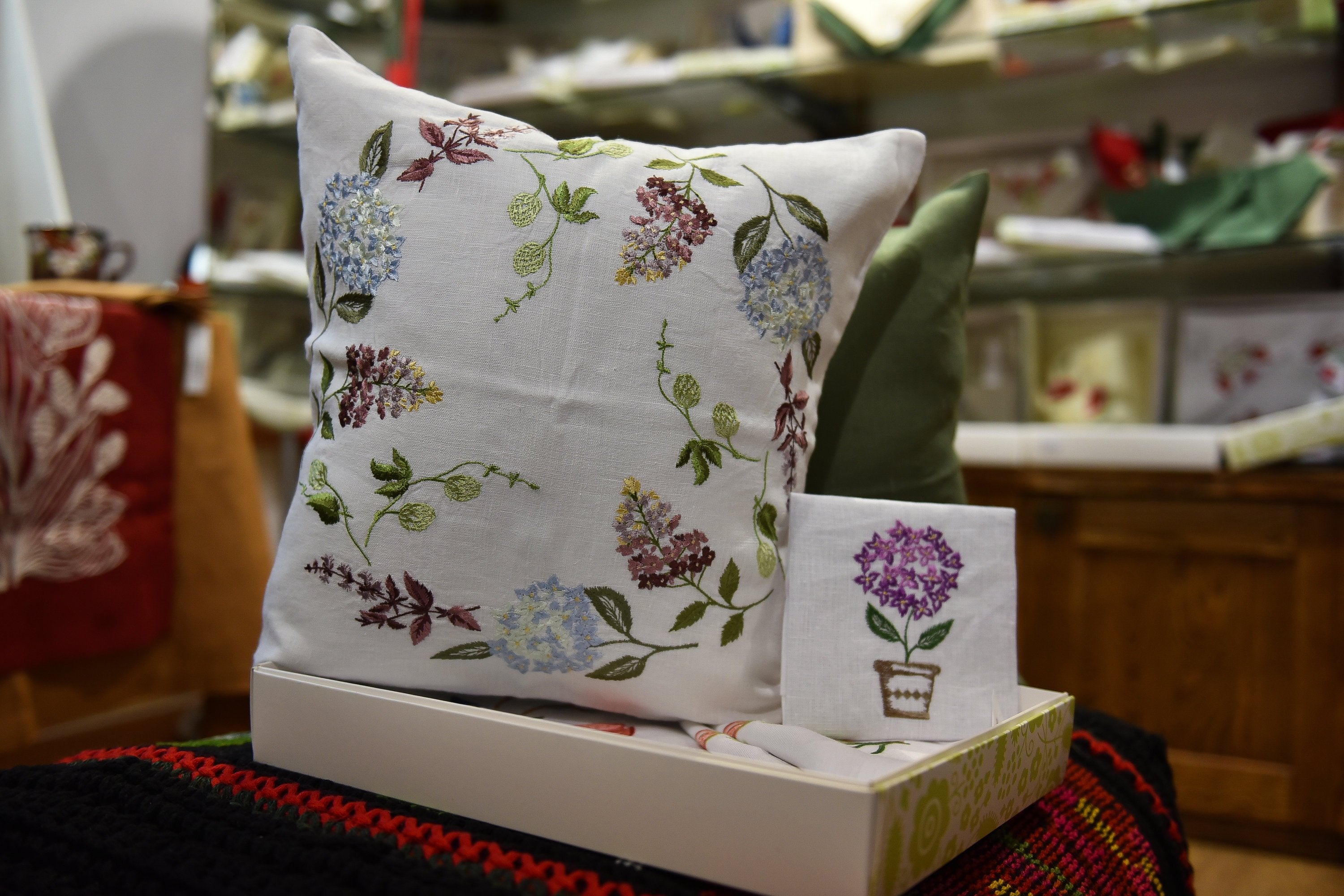 Embroidered Linen Pillowcase 40x40 CM | Floral Home Decor with Bright Embroidery