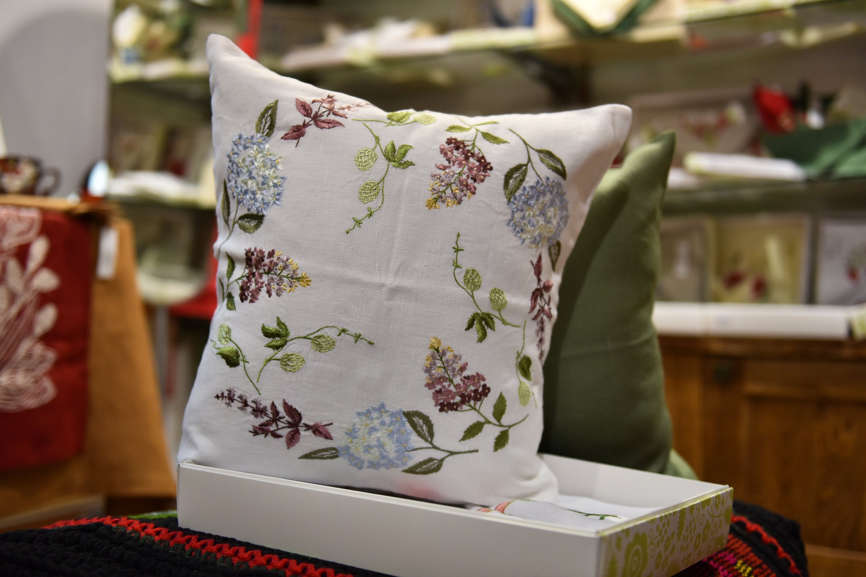 Embroidered Linen Pillowcase 40x40 CM | Floral Home Decor with Bright Embroidery