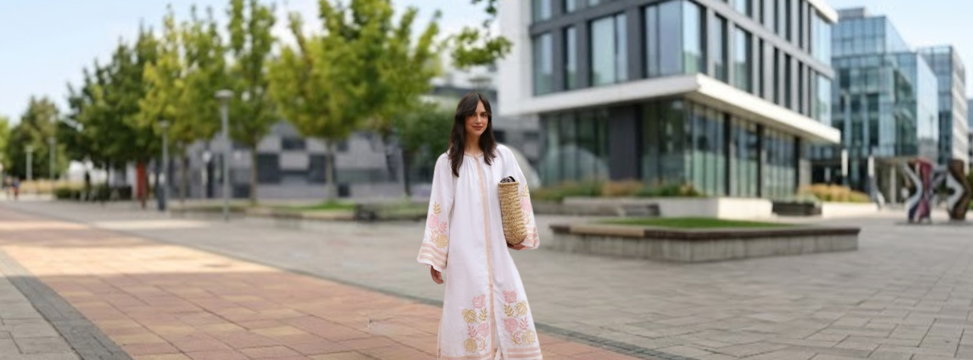 Sleek modern midi embroidered summer dress with elegant design from NarodniyDimUkraina.
