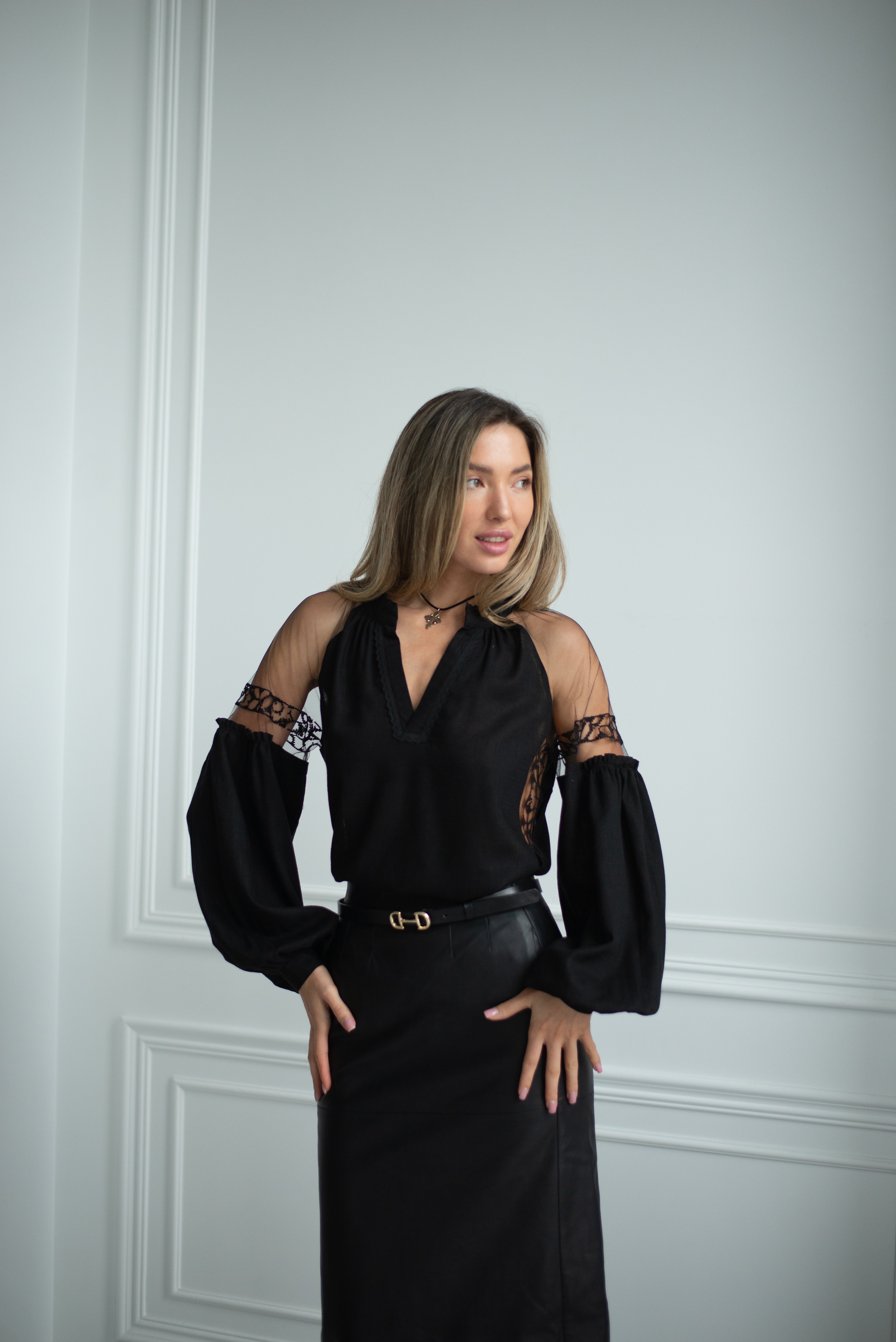 Black on black embroidered blouse Ukrainian vyshyvanka bohemian ethnic shirt boho chic peasant