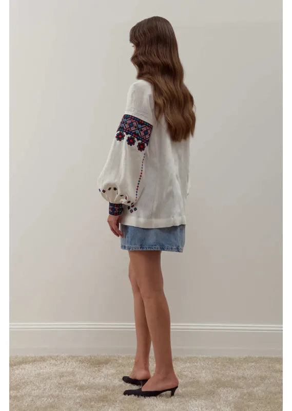 Ukrainische bestickte Bluse Podilska Vyshyvanka, böhmisches Ethno-Shirt, Boho-Chic-Bauernoberteil
