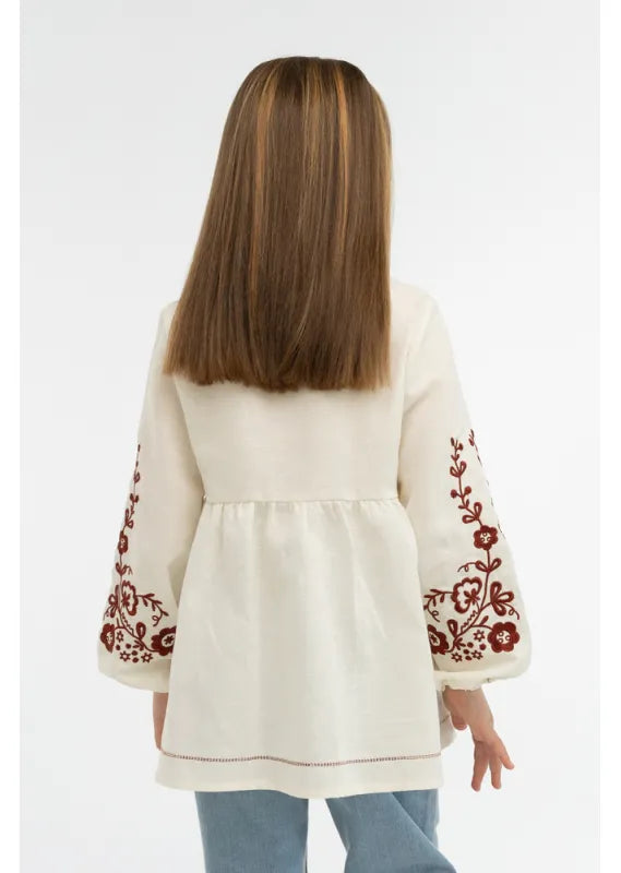 White Embroidered  Blouse for Girls Ukrainian Vyshyvanka Linen Style