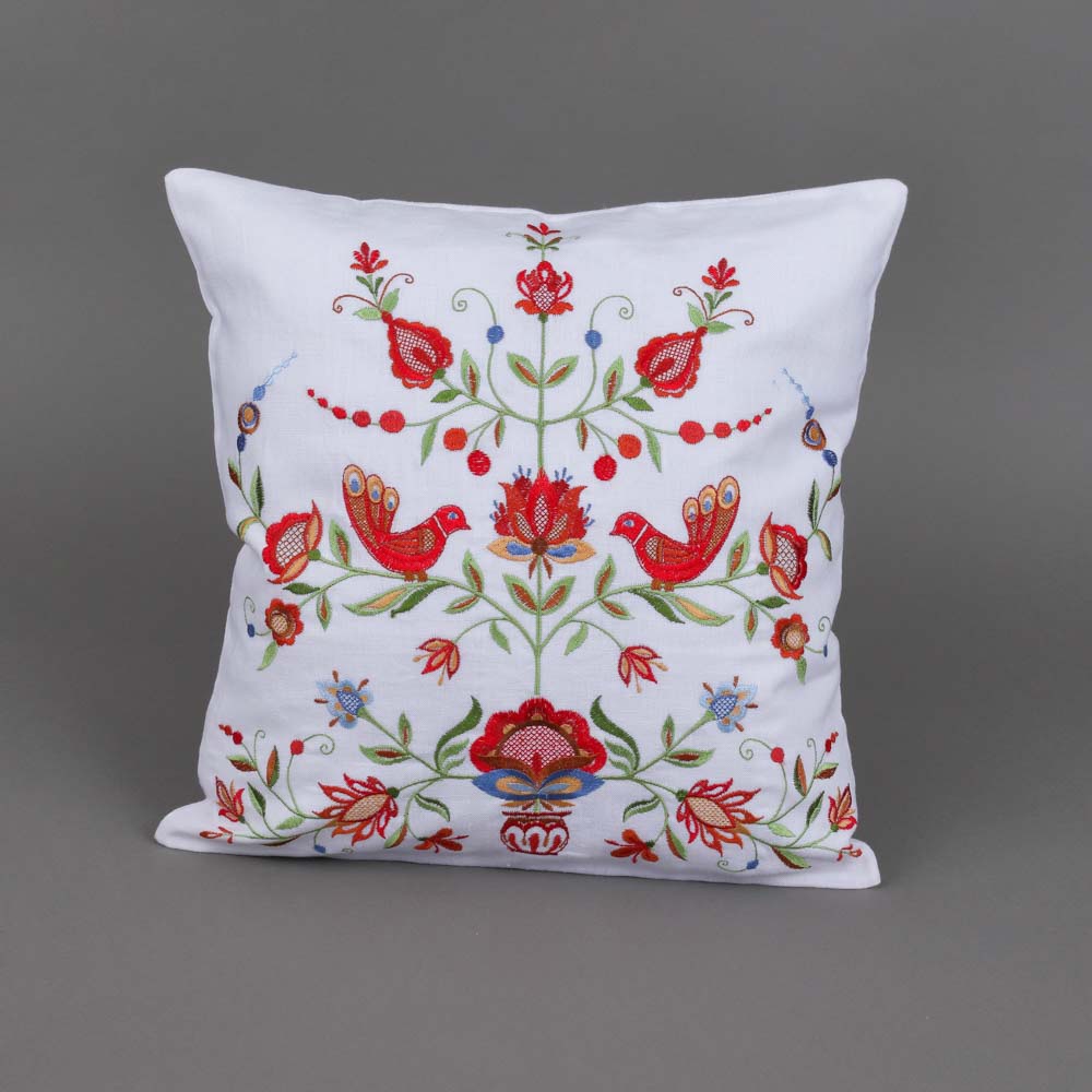 White Embroidered Floral Linen Pillowcase The Tree of Life 40x40 CM Organic Home Decor