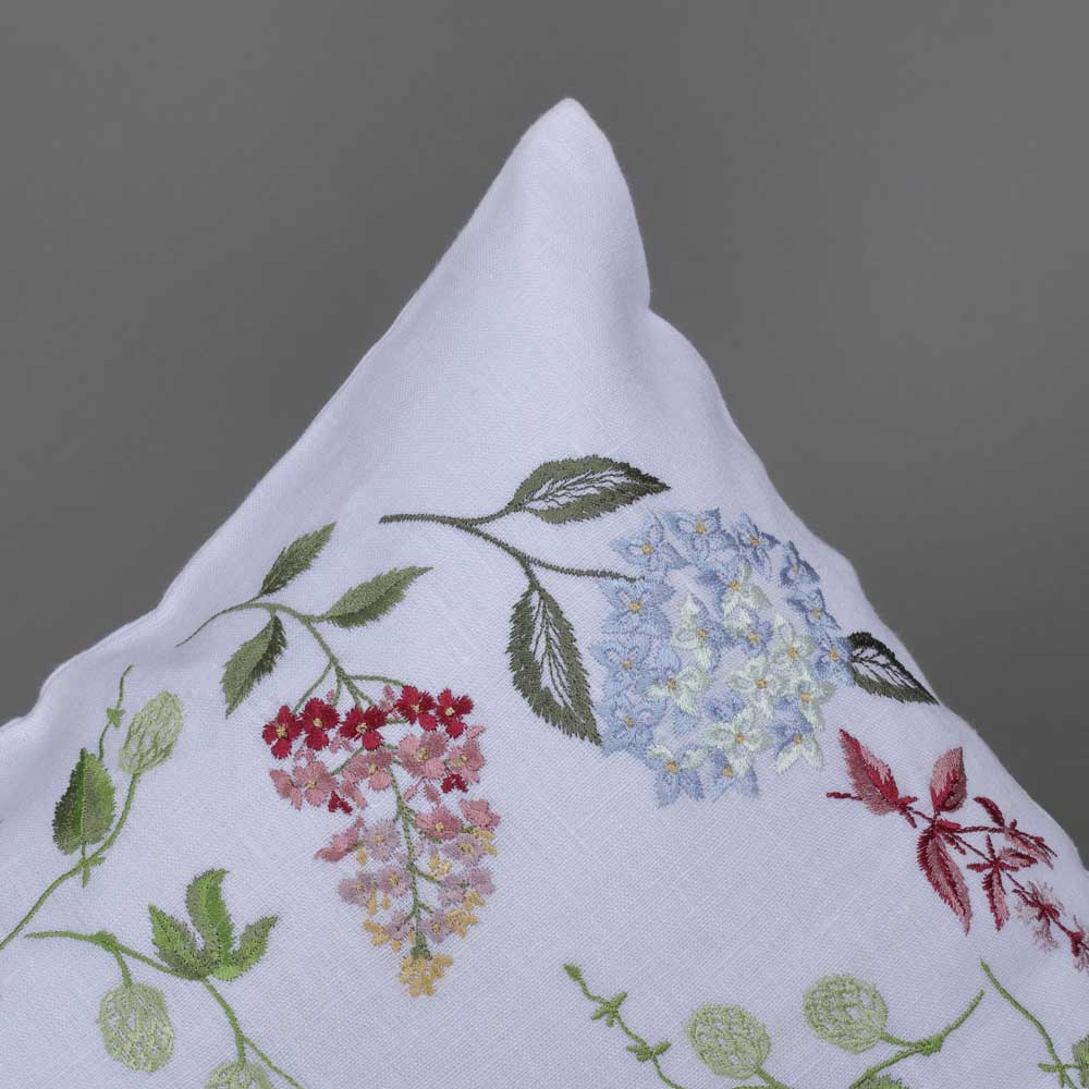 White Embroidered Linen Pillowcase 40x40 CM Floral Home Decor with Bright Embroidery