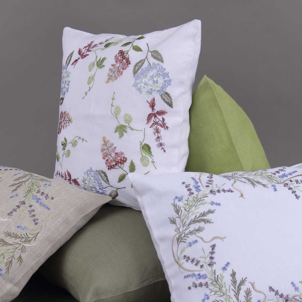 White Embroidered Linen Pillowcase 40x40 CM Floral Home Decor with Bright Embroidery