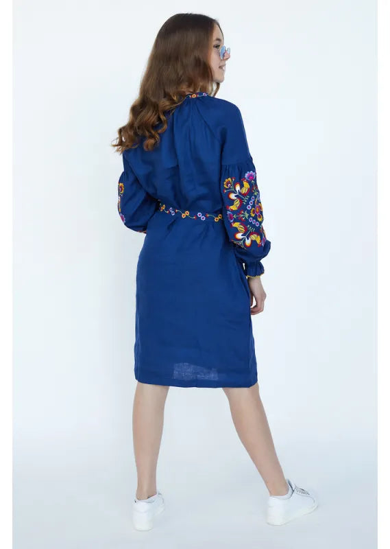 Blue Embroidered  Dress  for Girls  Vyshyvanka Linen