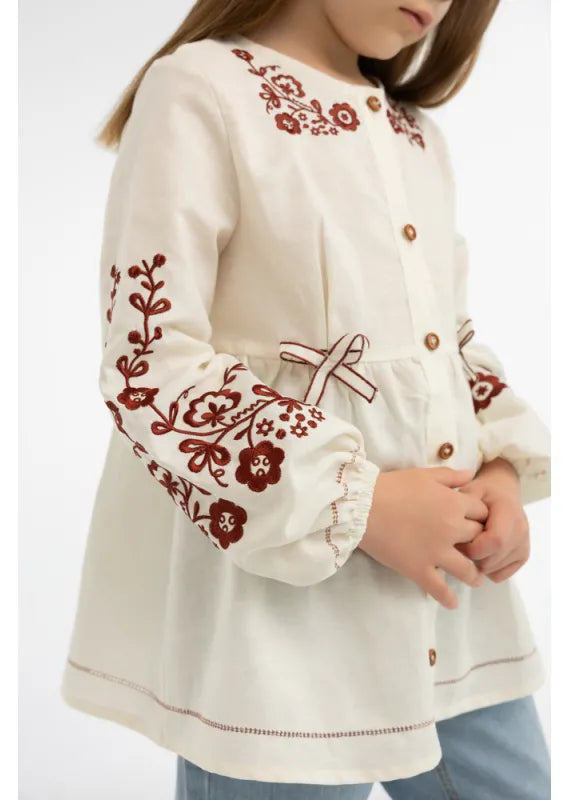 White Embroidered  Blouse for Girls Ukrainian Vyshyvanka Linen Style