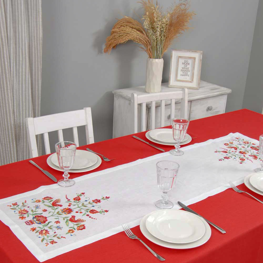 White Linen runner with embroidery for table decoration from the Tree of Life collection 140x40 cm Tree of Life Embroidered Ukrainian Linen Tablecloth Runner (Copy)