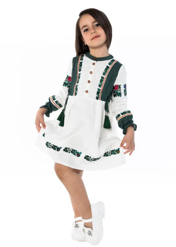 White Ukrainian Vyshyvanka Linen Dress for Girls  Embroidered Style