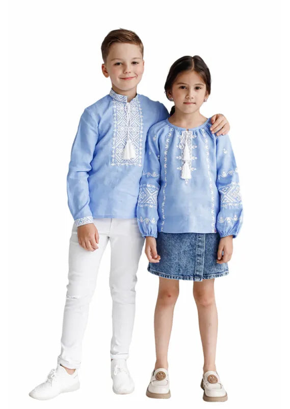 Blue embroidered shirt for girls Modern blouse