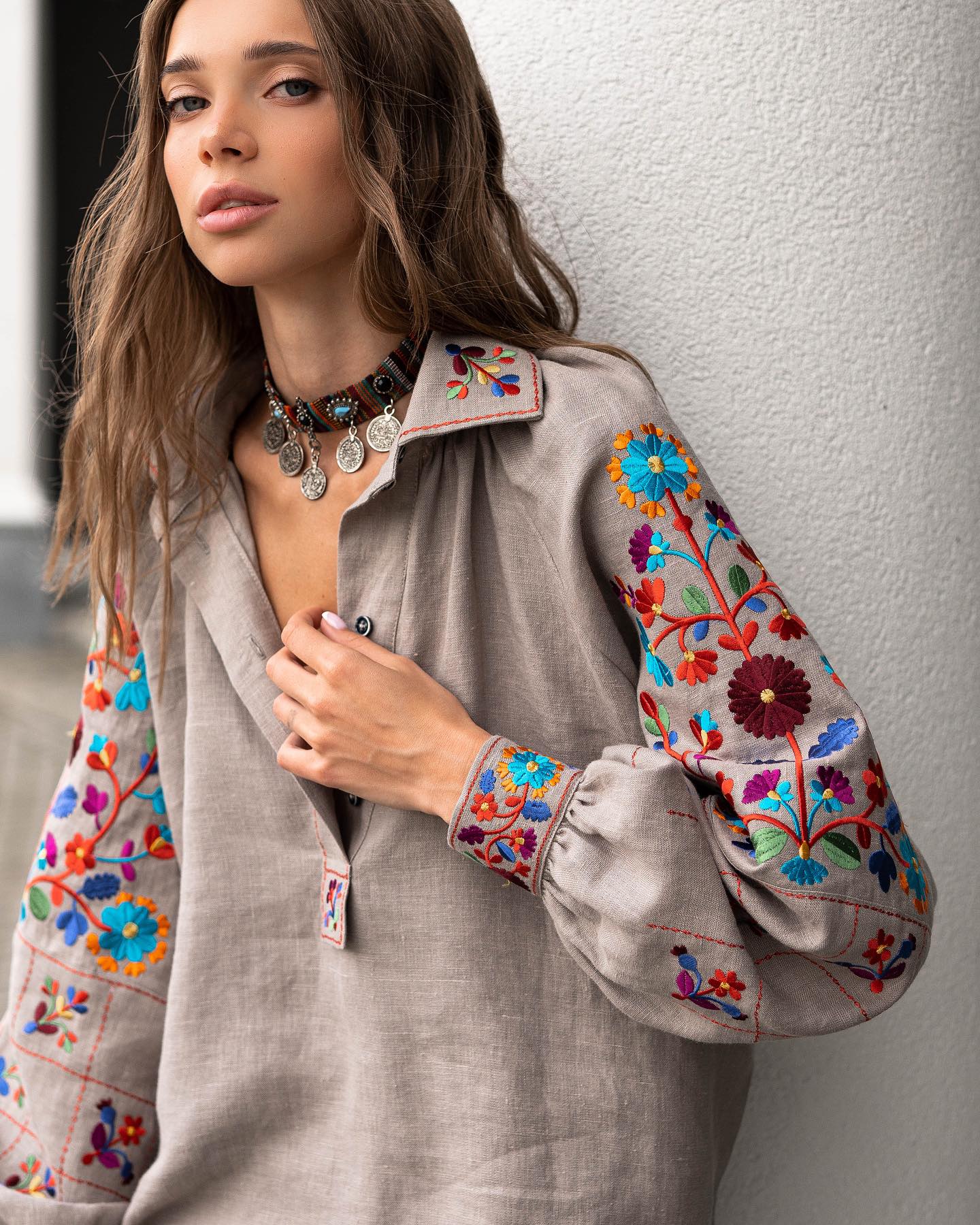 Ukrainian Vyshyvanka Blouse Bohemian Embroidered Ethnic Shirt