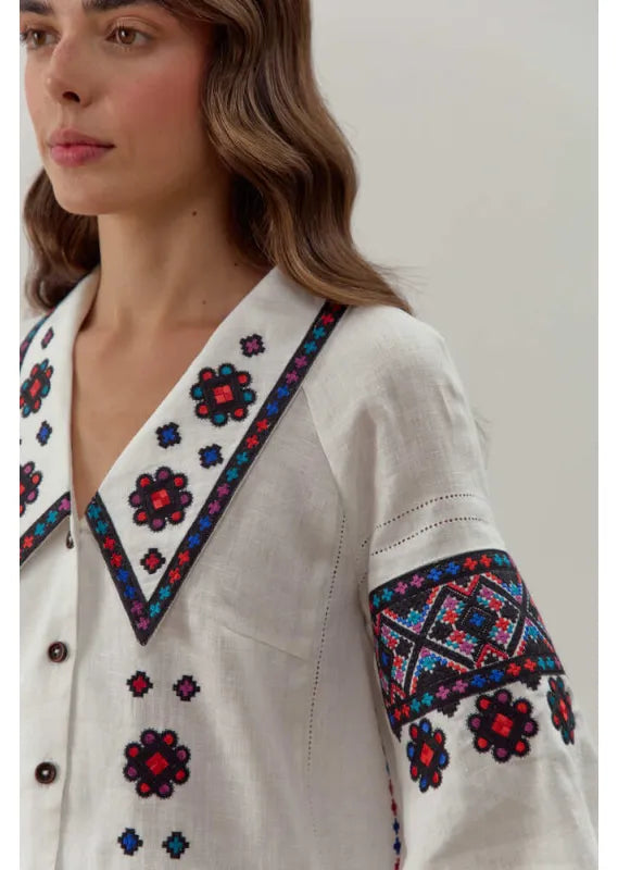Ukrainische bestickte Bluse Podilska Vyshyvanka, böhmisches Ethno-Shirt, Boho-Chic-Bauernoberteil