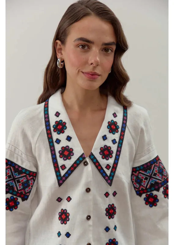 Ukrainische bestickte Bluse Podilska Vyshyvanka, böhmisches Ethno-Shirt, Boho-Chic-Bauernoberteil