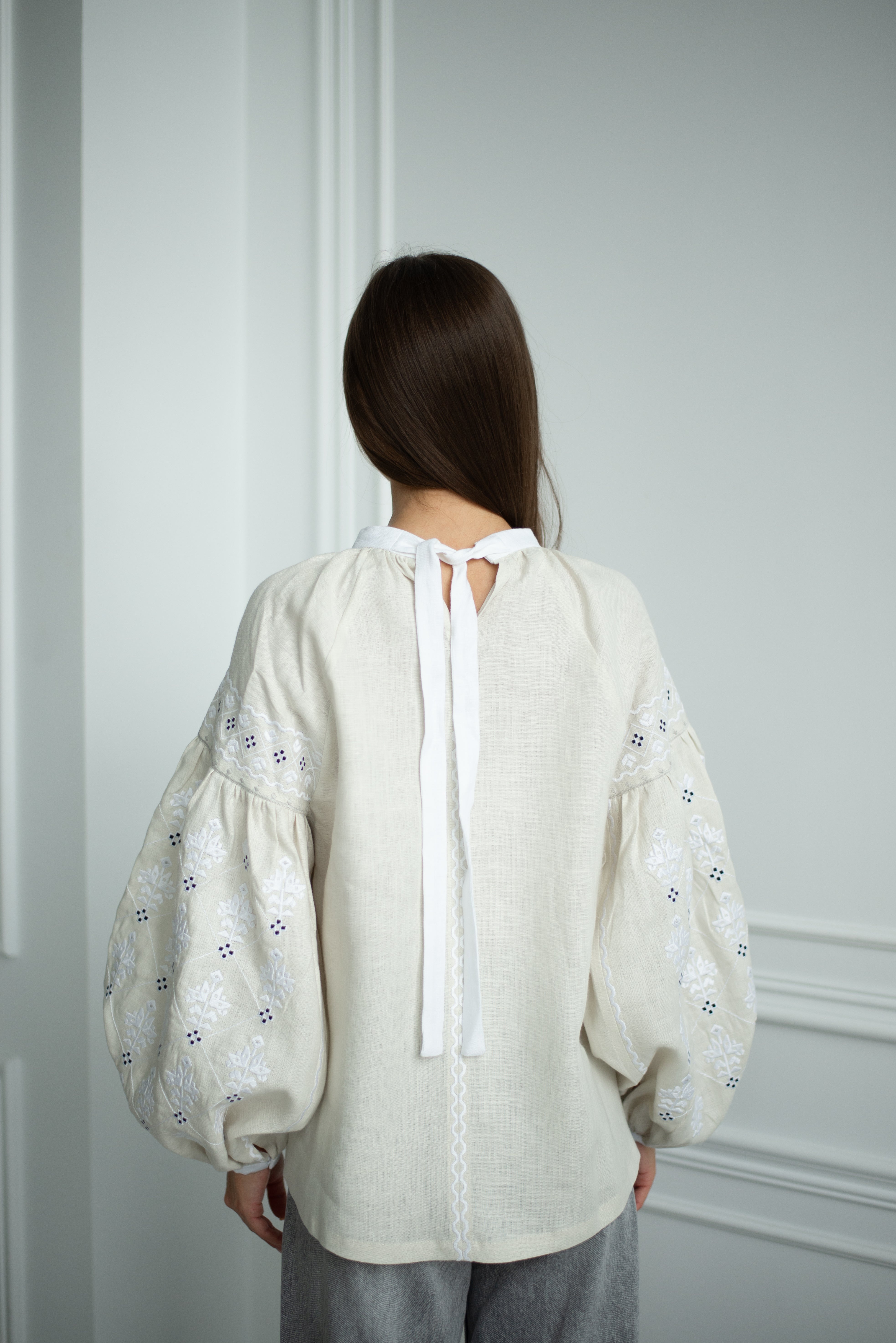 Ukrainian vyshyvanka blouse embroidered bohemian ethnic shirt Beige embroidery on a white