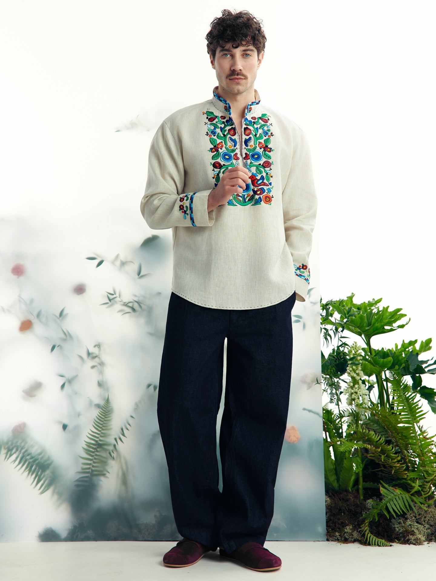 Beige Embroidered Shirt Ukrainian Men's Vyshyvanka Linen embroidered shirt