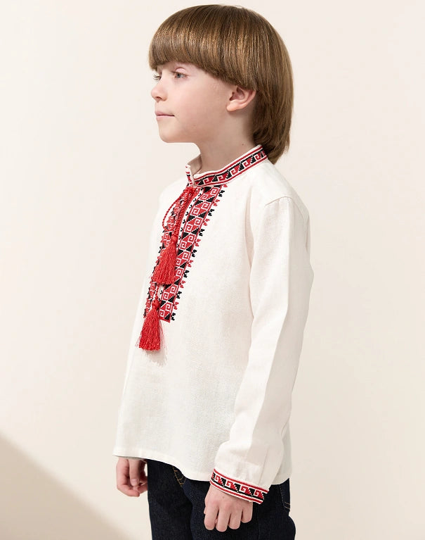 Shirt for boys with red and black embroidery Embroidered shirt